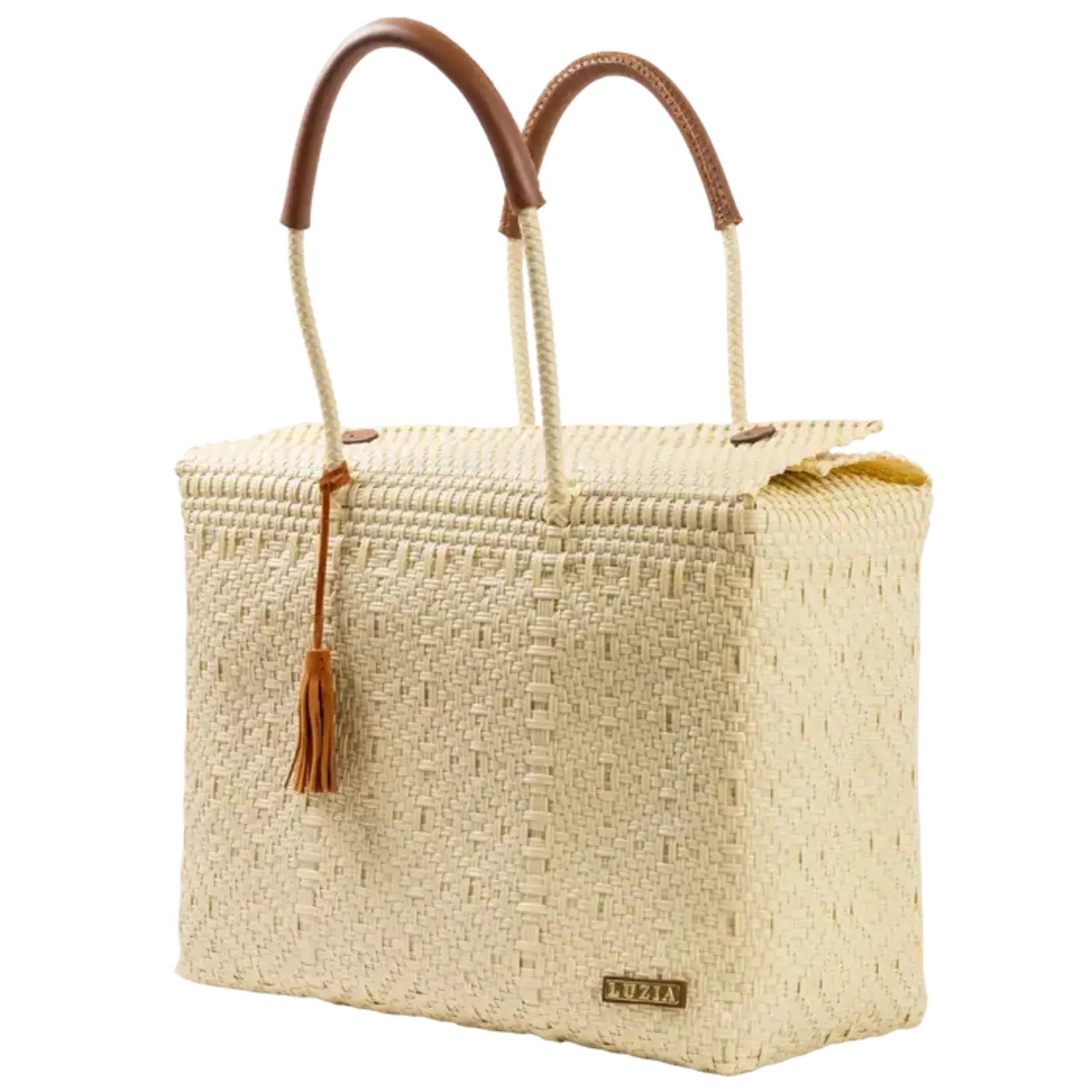 Luzia Collection Closed Basket Tote Braided Beige