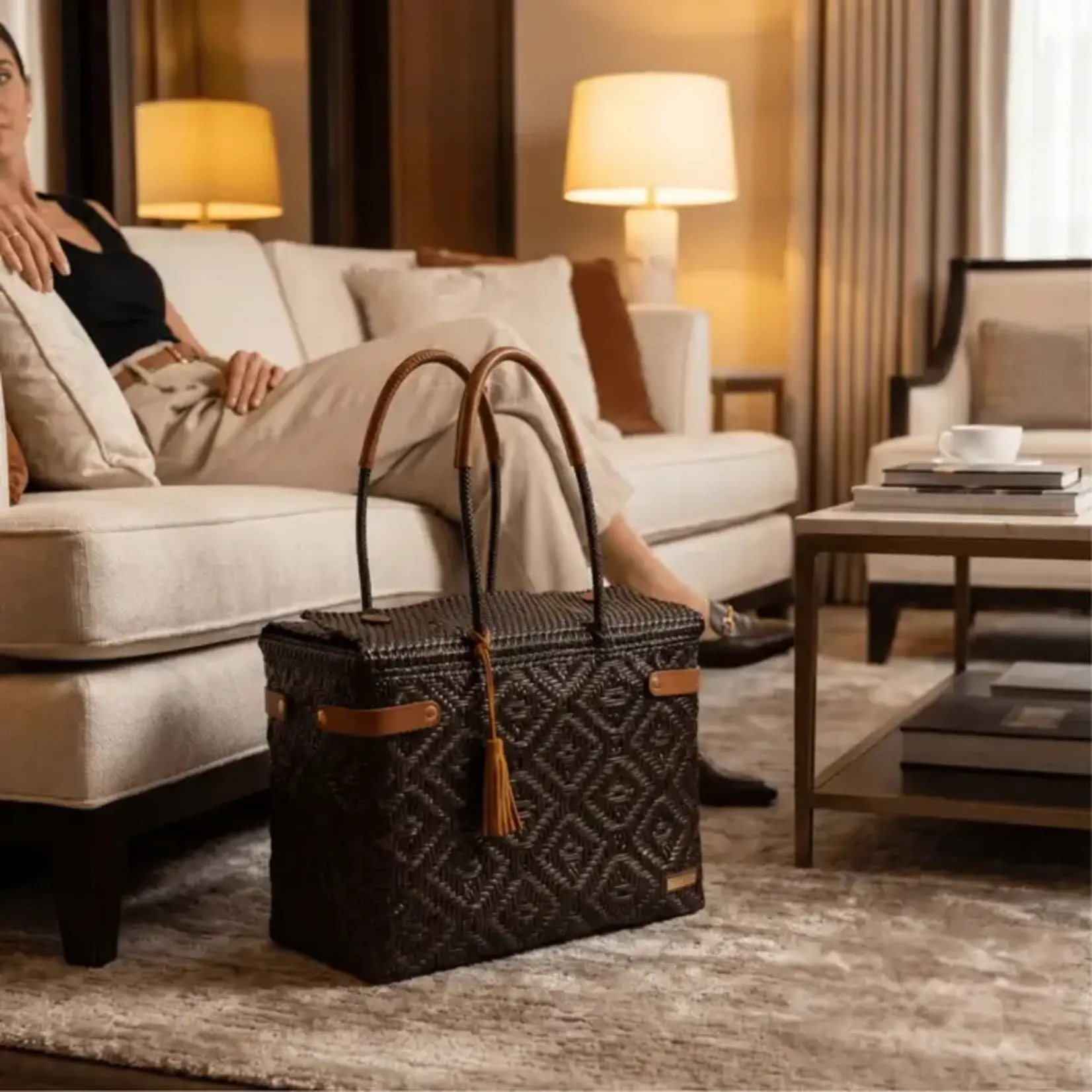 Luzia Collection Closed Basket Tote Braided Brown
