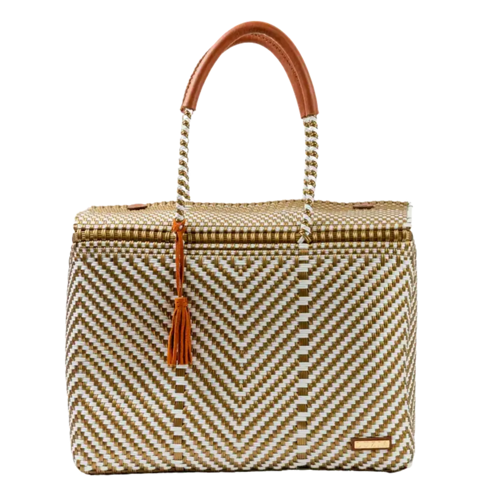 Luzia Collection Closed Basket Tote Arrow White Gold
