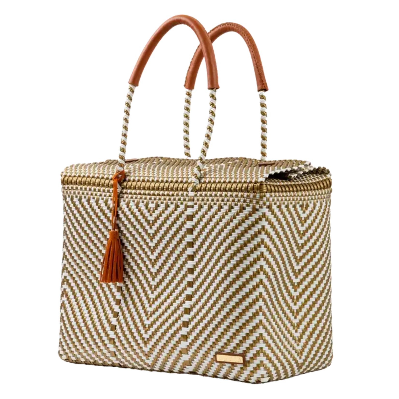 Luzia Collection Closed Basket Tote Arrow White Gold