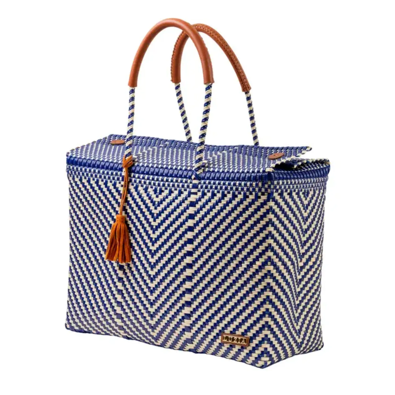 Luzia Collection Closed Basket Tote Arrow Navy Blue Beige