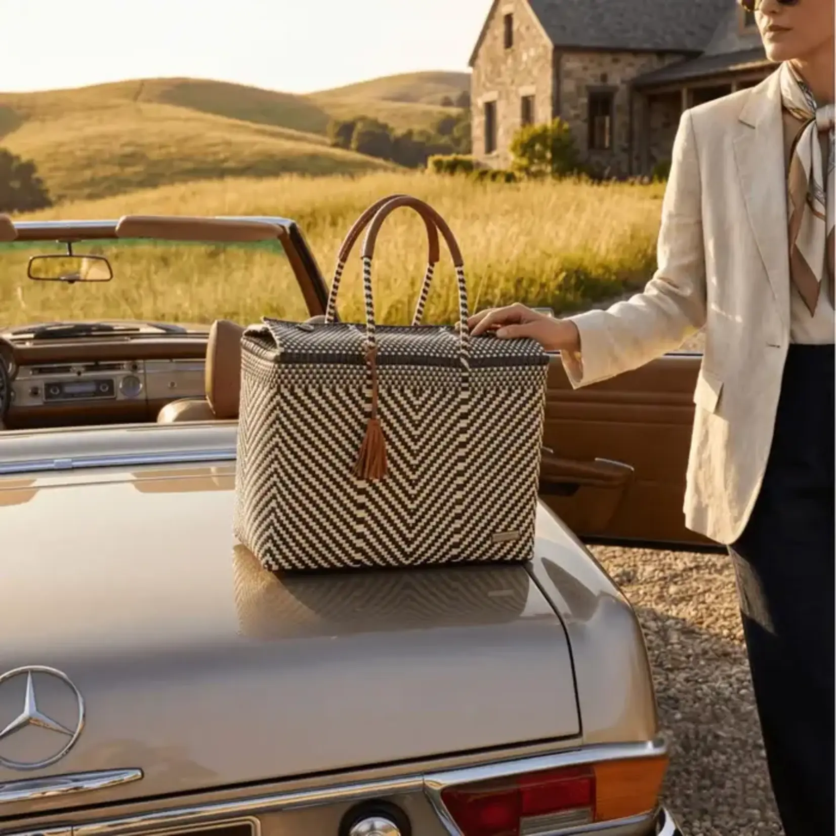 Luzia Collection Closed Basket Tote Arrow Brown Beige