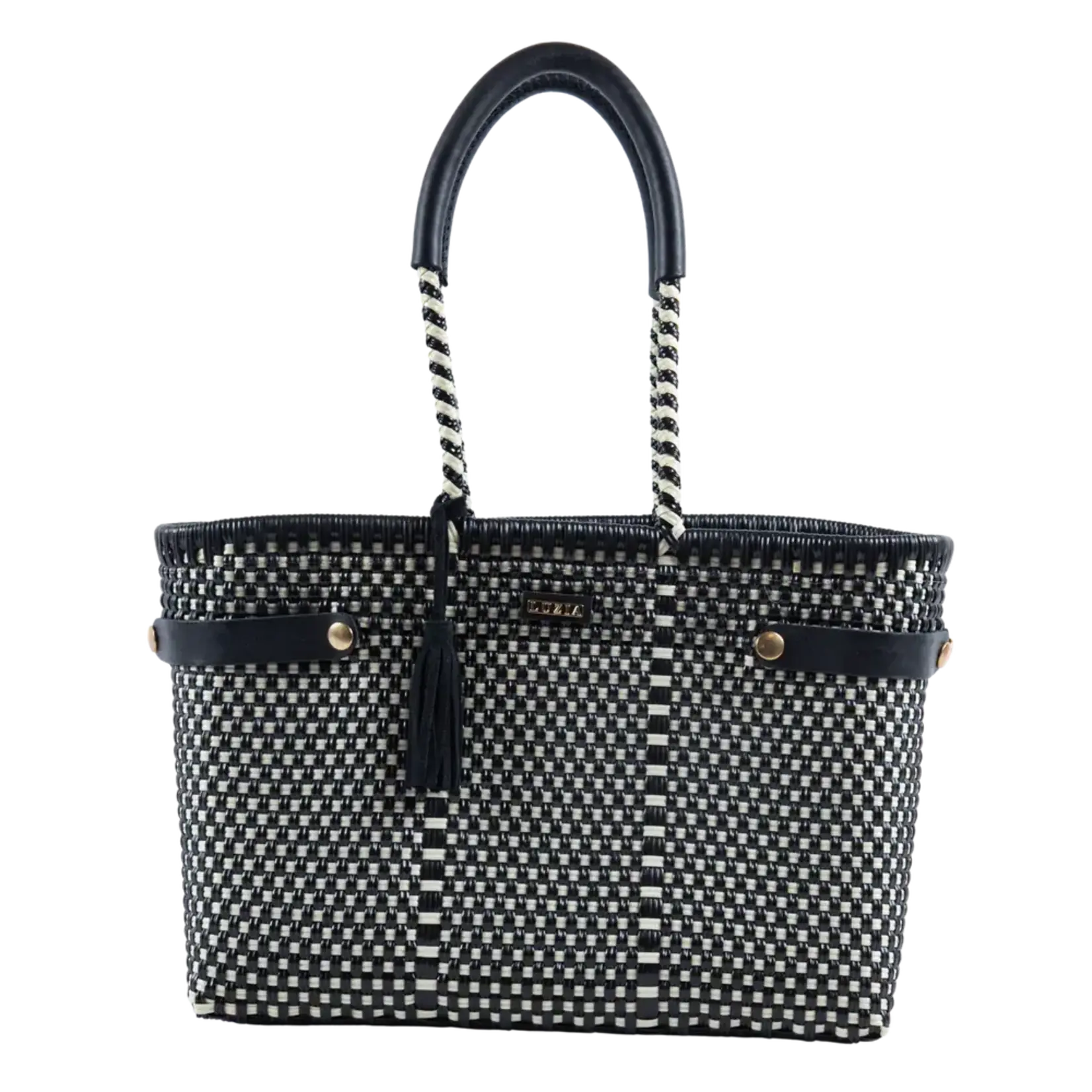Luzia Collection Basket Tote Lines Black Beige
