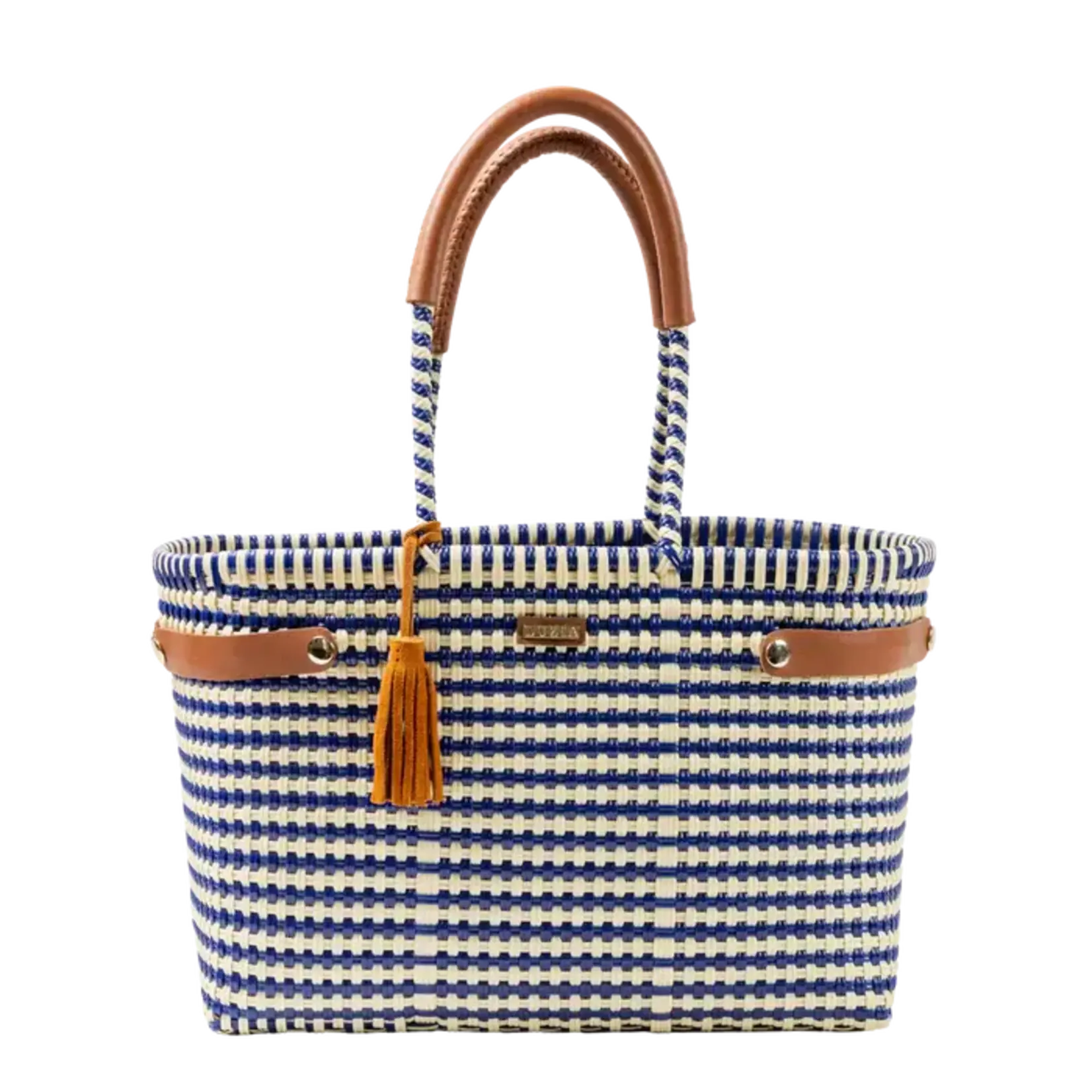 Luzia Collection Basket Tote Lines Navy Blue Beige