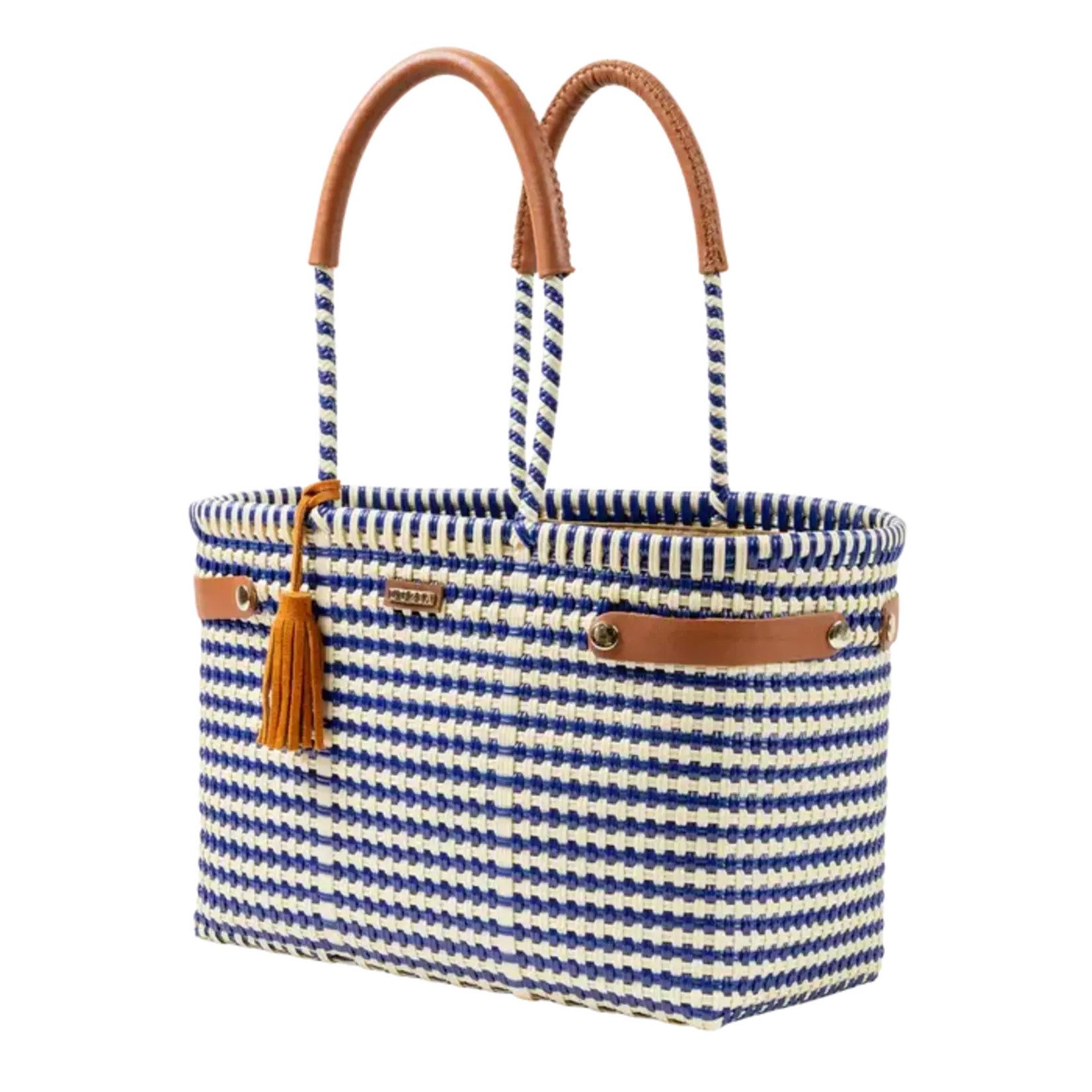 Luzia Collection Basket Tote Lines Navy Blue Beige