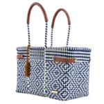 Luzia Collection Basket Jumbo Tote Cross Diamond Navy Blue Beige