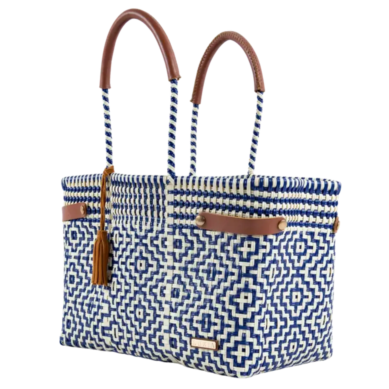 Luzia Collection Basket Jumbo Tote Cross Diamond Navy Blue Beige