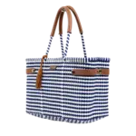 Luzia Collection Basket Tote Lines Navy Blue White