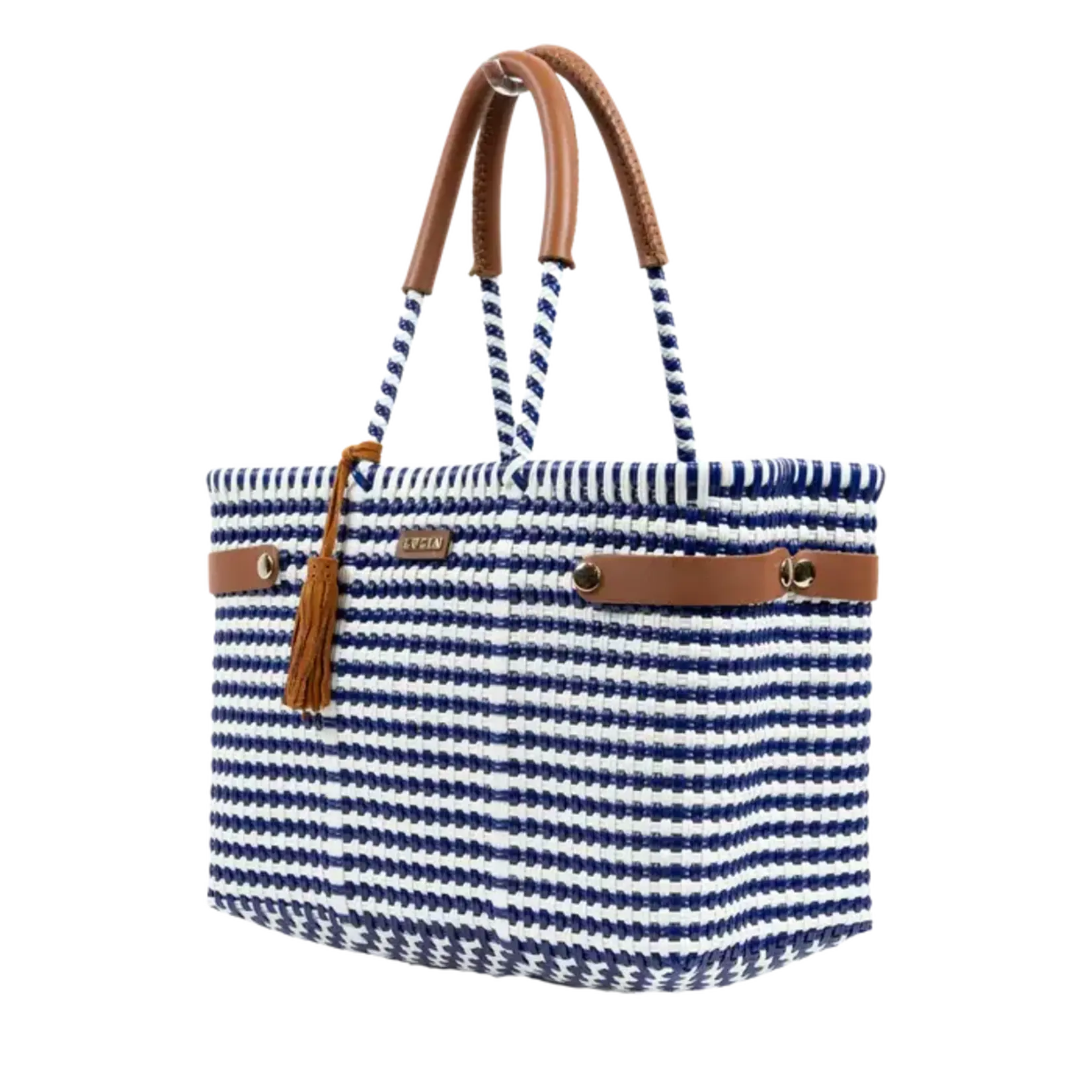 Luzia Collection Basket Tote Lines Navy Blue White