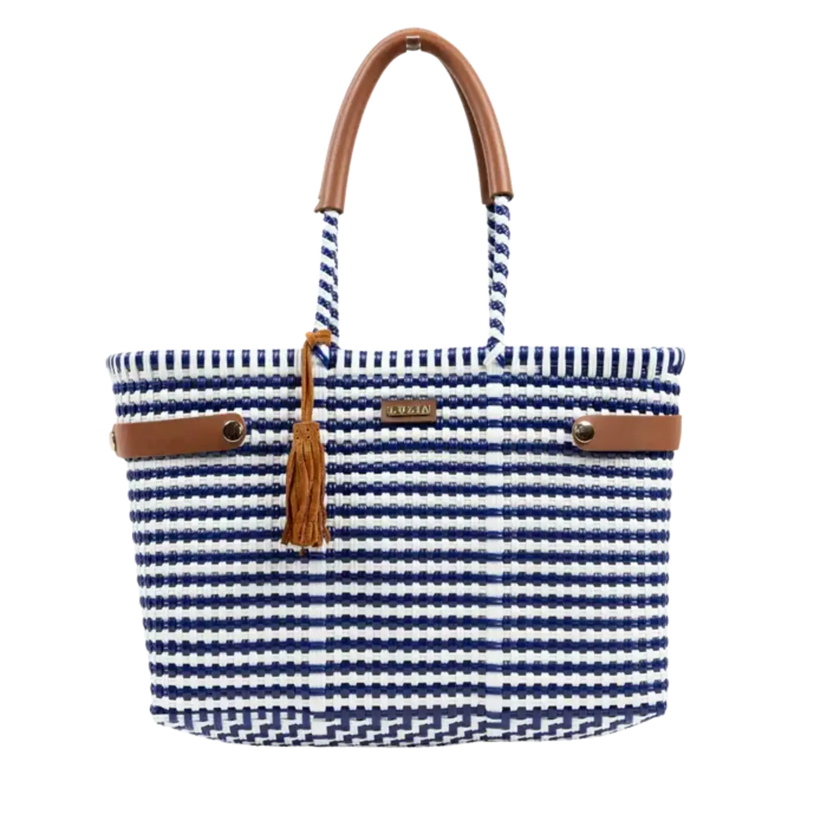 Luzia Collection Basket Tote Lines Navy Blue White