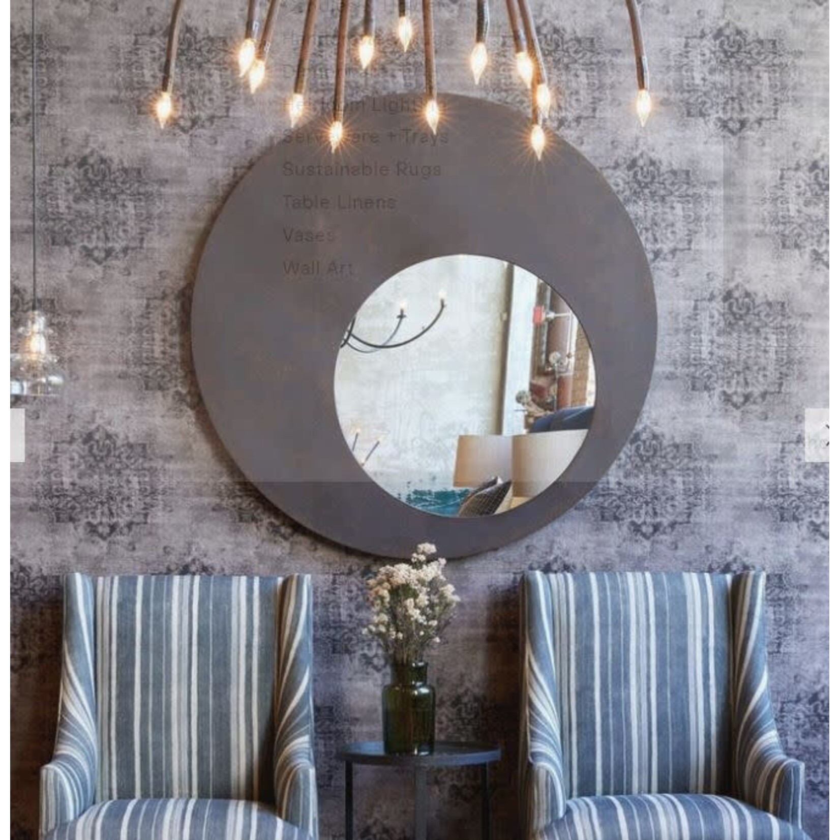David Michael Eclipse Round Black Lacquer Mirror
