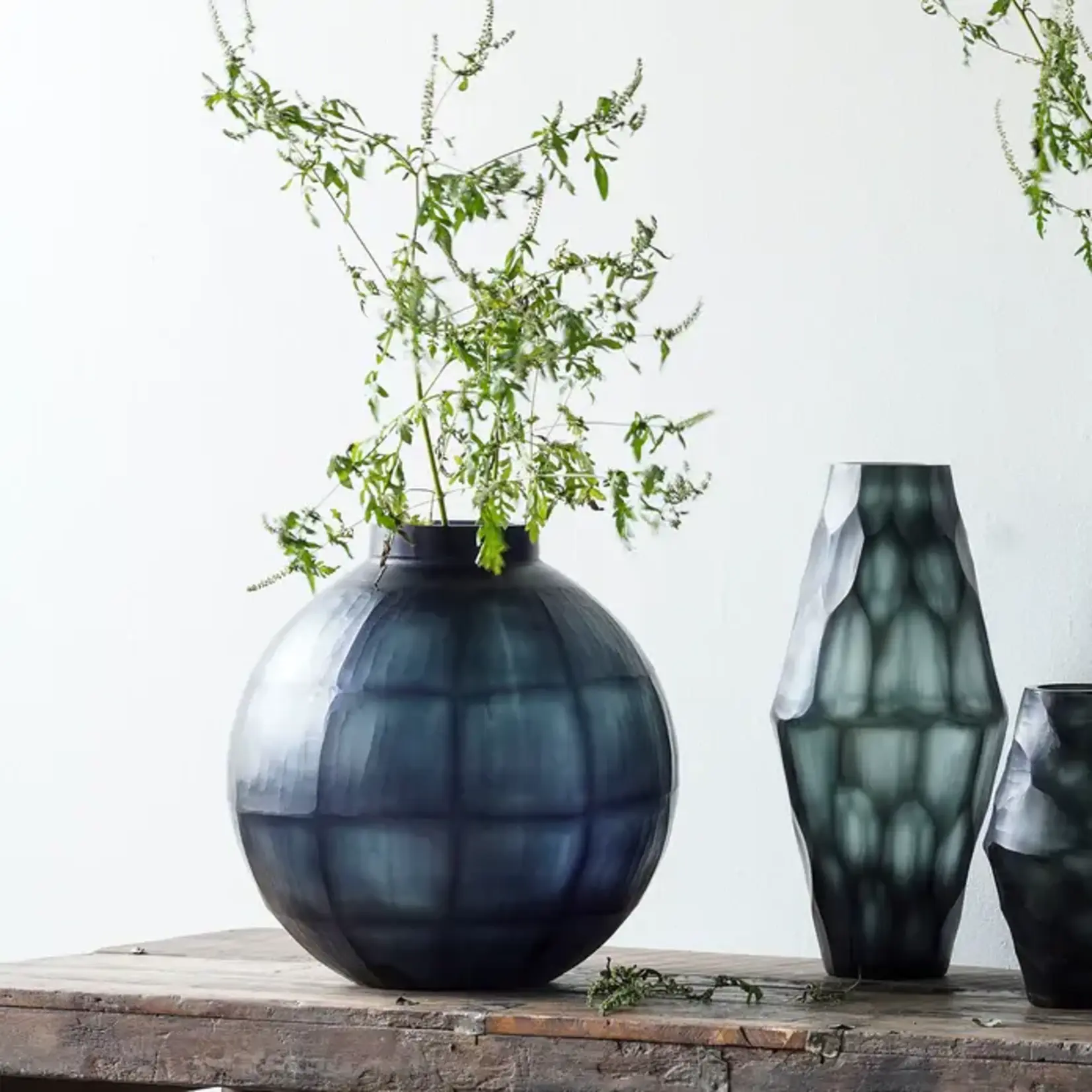 Blue Ocean Traders Evergreen Cut Glass Vessel Sphere Vase