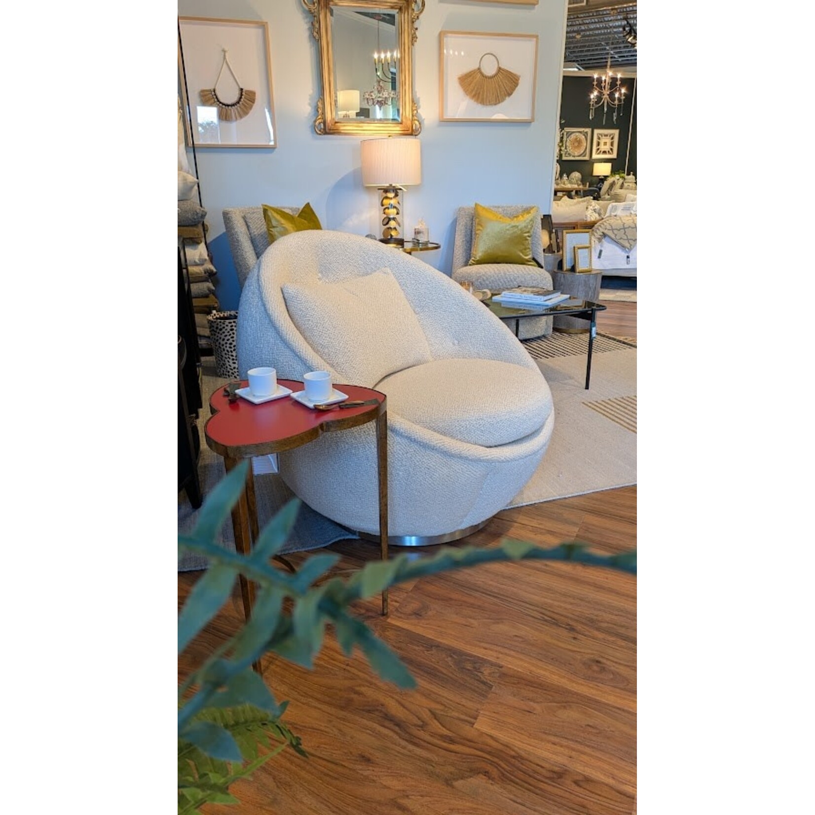 Thayer Coggin Good Egg Swivel Chair Ivory Boucle