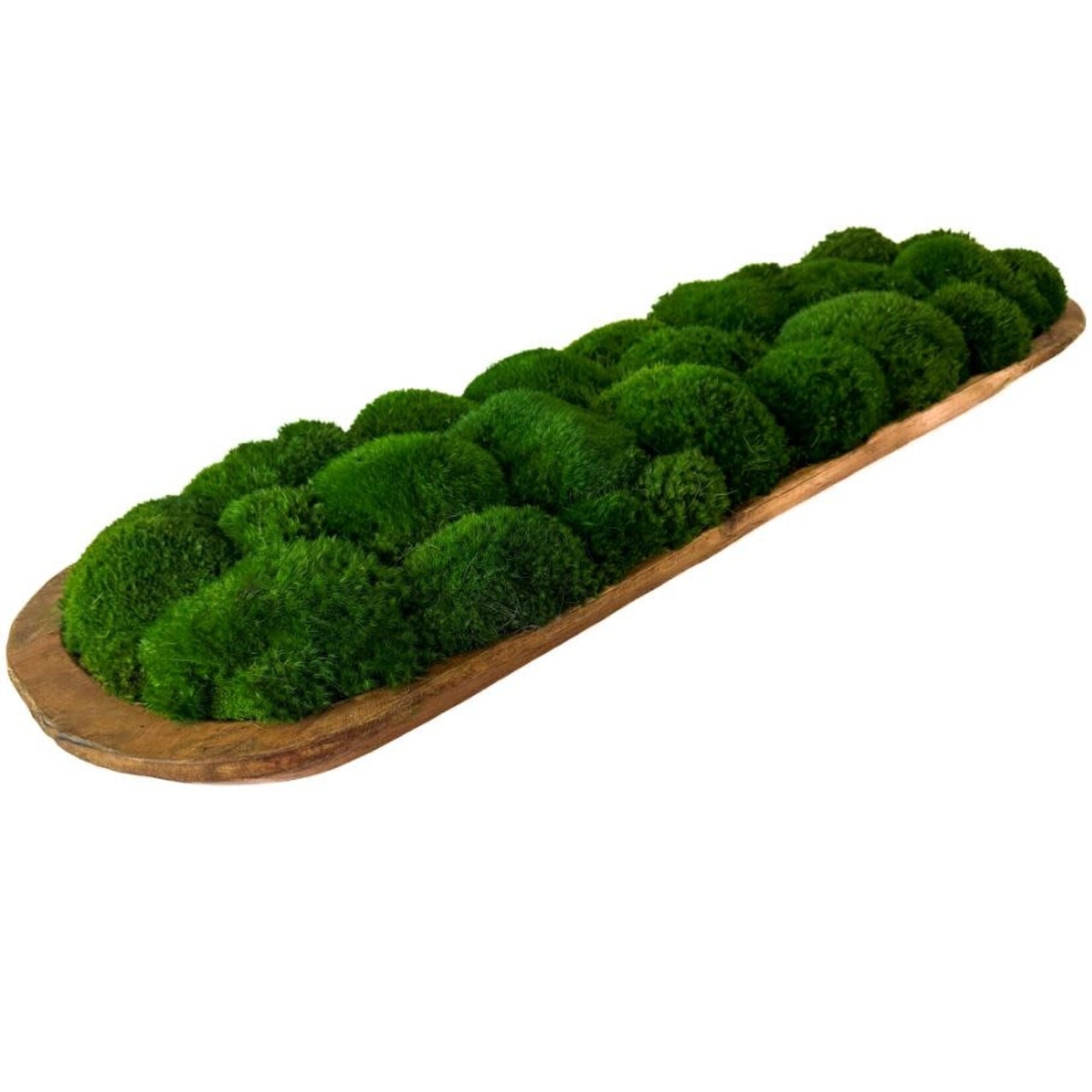 Forever Green Art Preserved Mossed Large Carved Wooden Long Bowl
