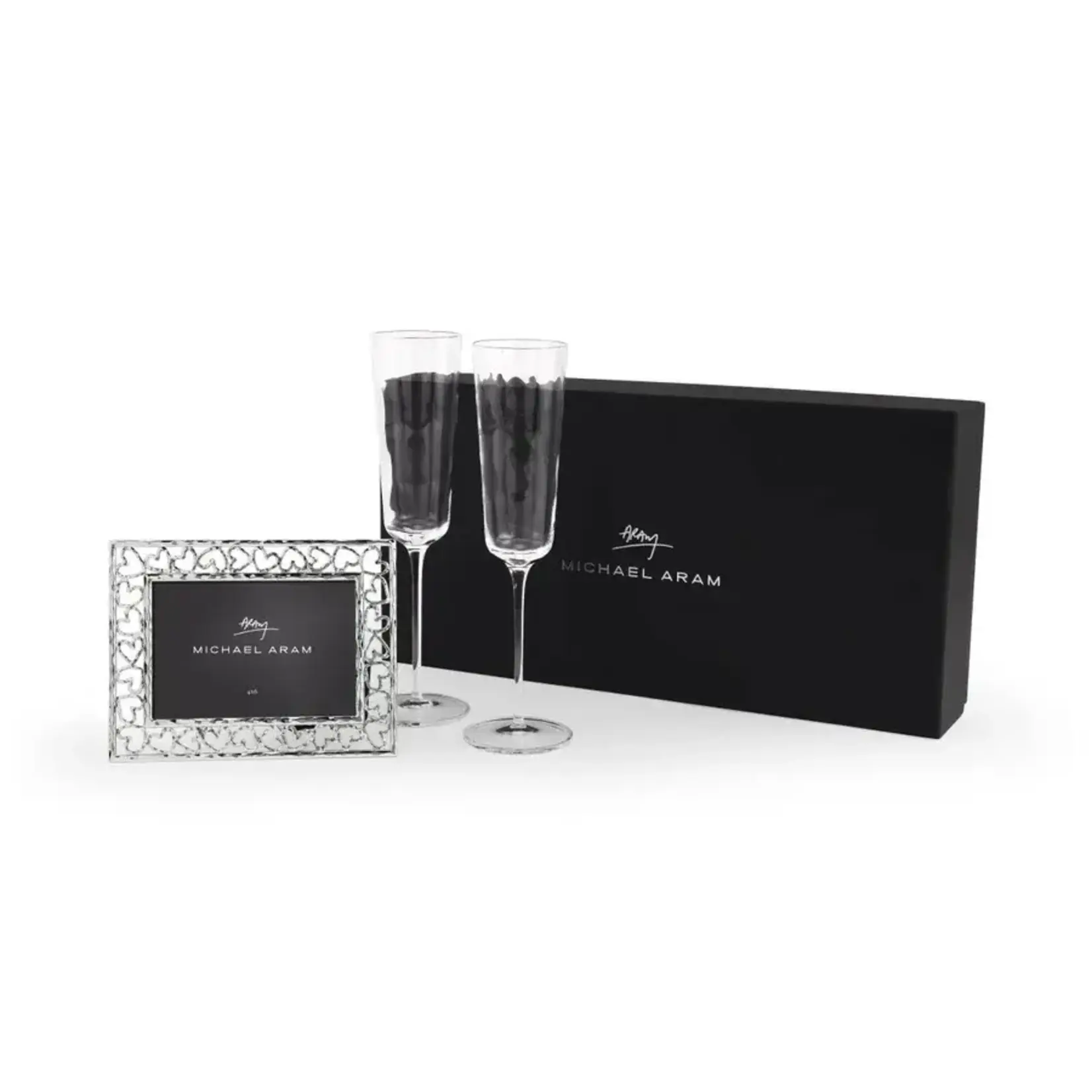 Michael Aram Reflective Champagne Flute & Heart Frame 4x6 Gift Set