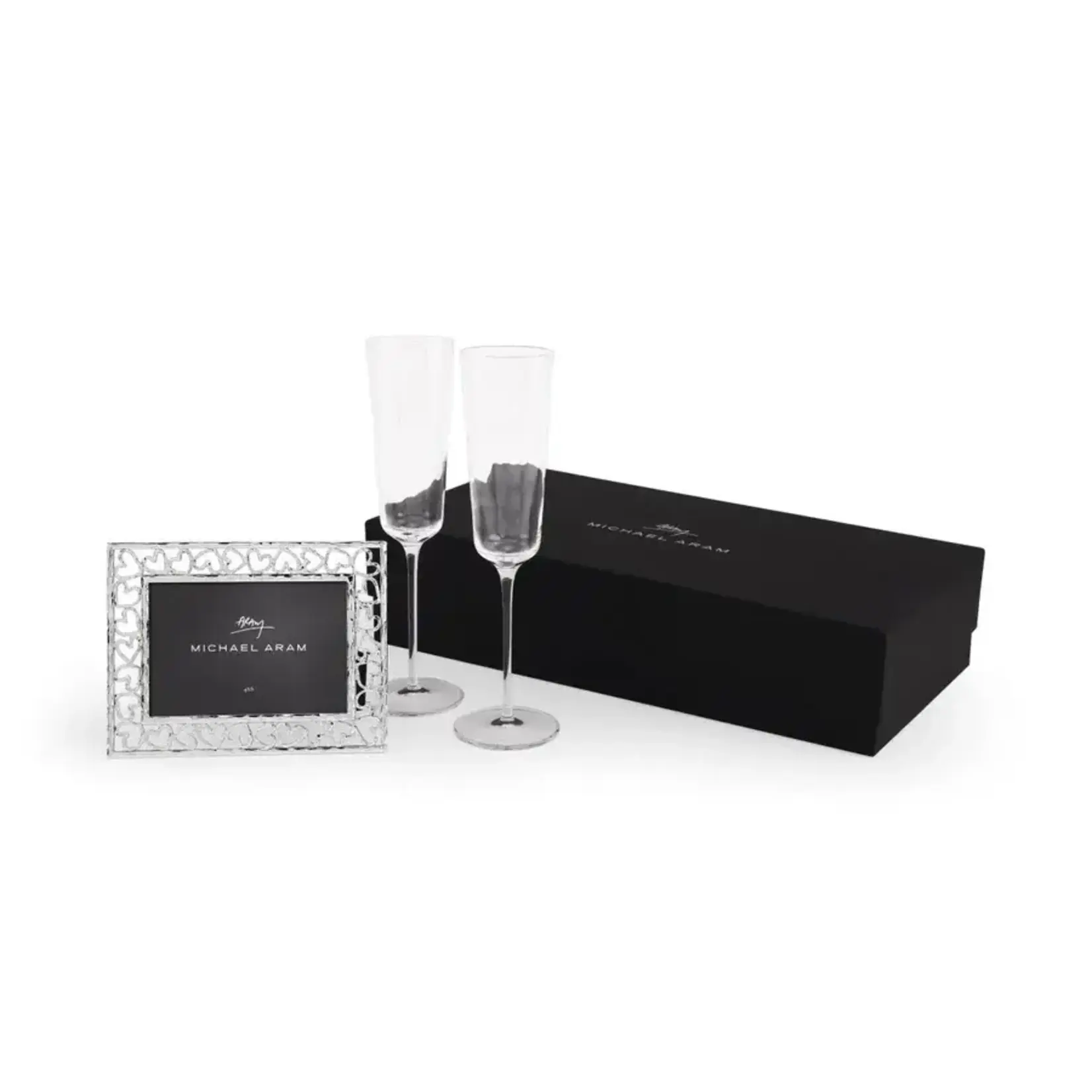 Michael Aram Reflective Champagne Flute & Heart Frame 4x6 Gift Set