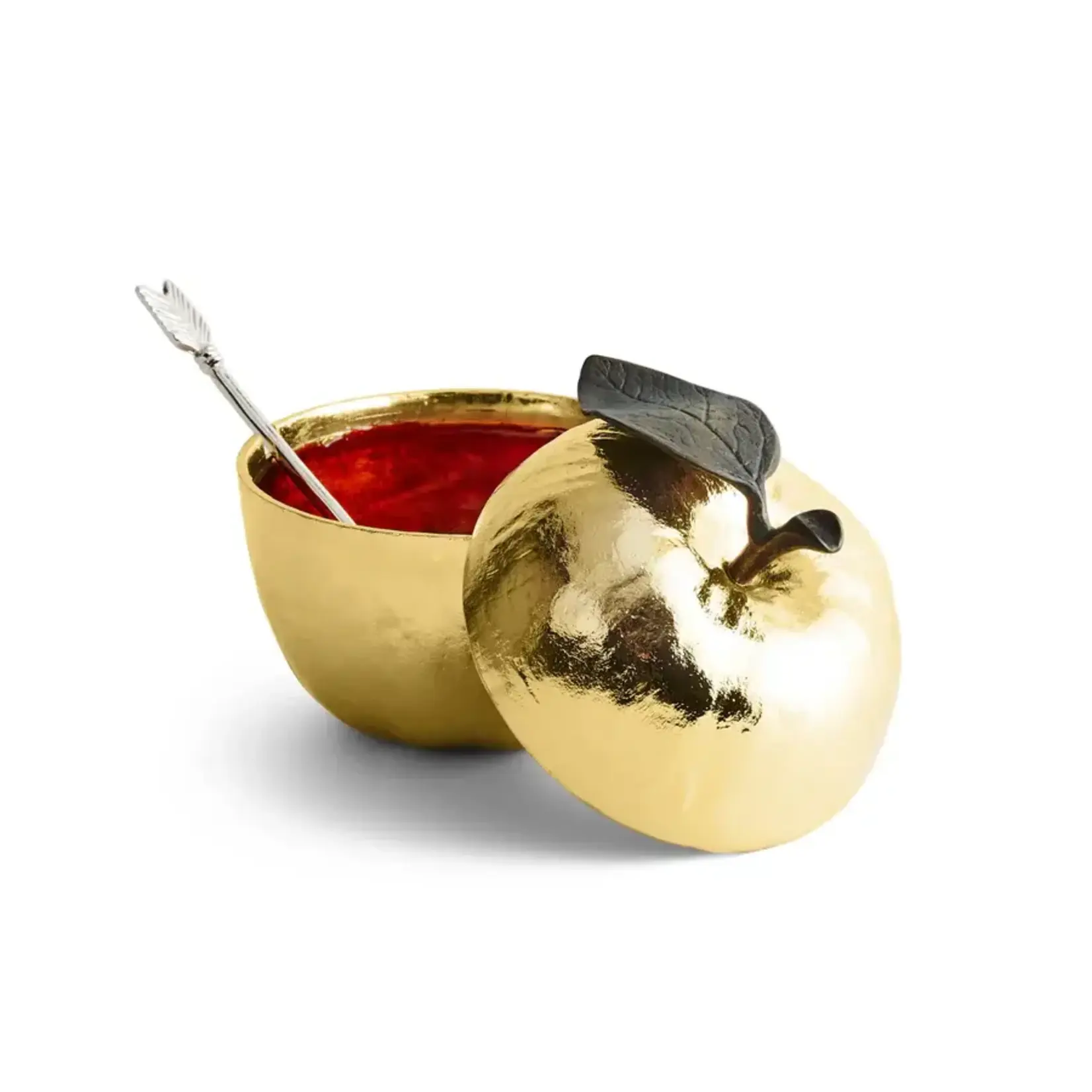 Michael Aram Apple Honey Pot with Spoon Nickelplate Gold