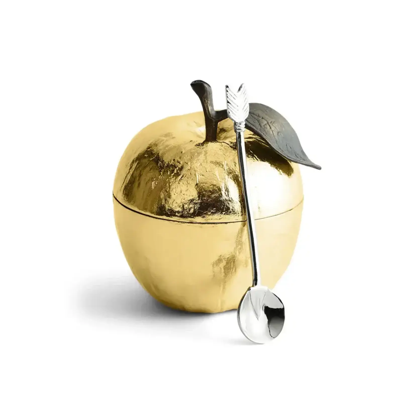 Michael Aram Apple Honey Pot with Spoon Nickelplate Gold