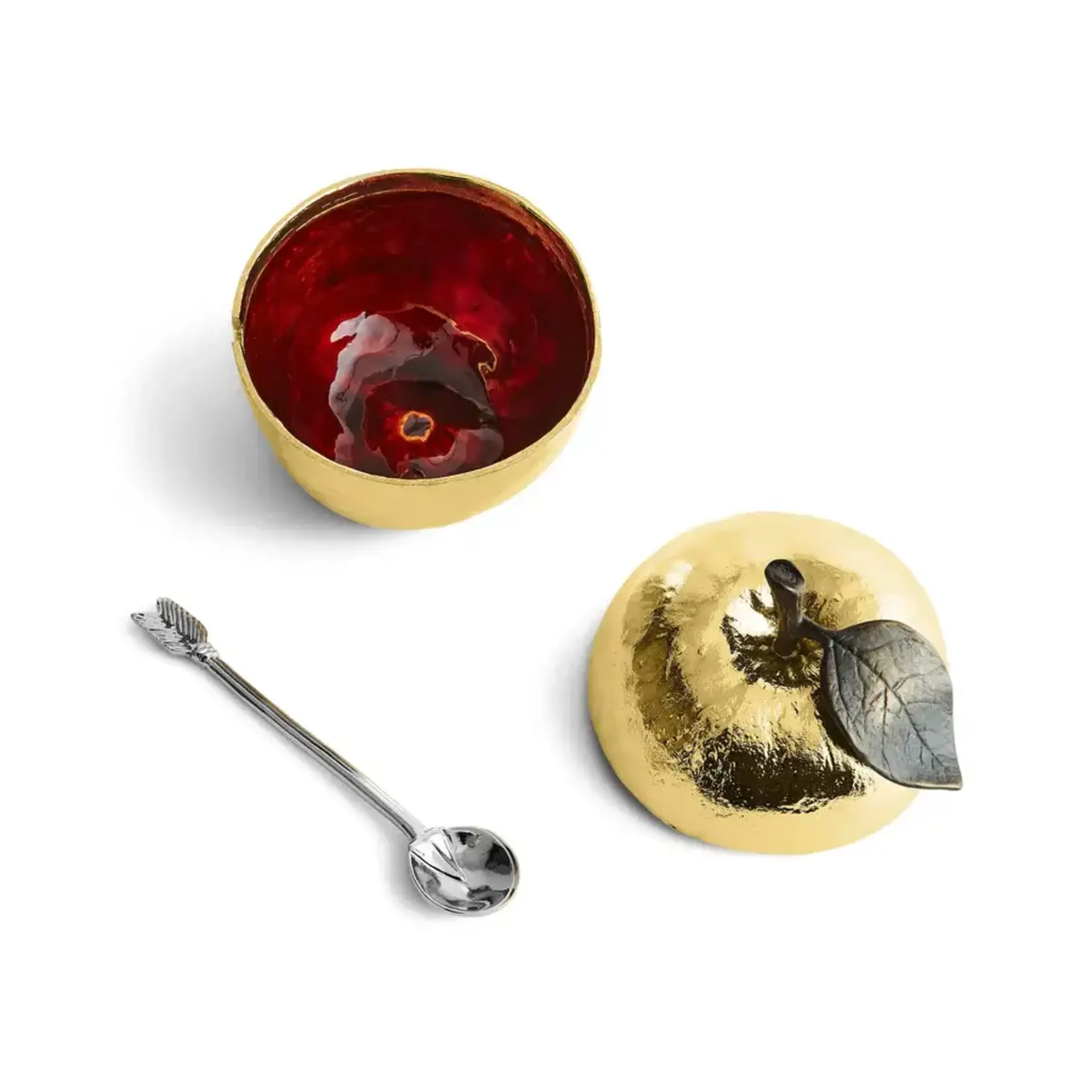 Michael Aram Apple Honey Pot with Spoon Nickelplate Gold