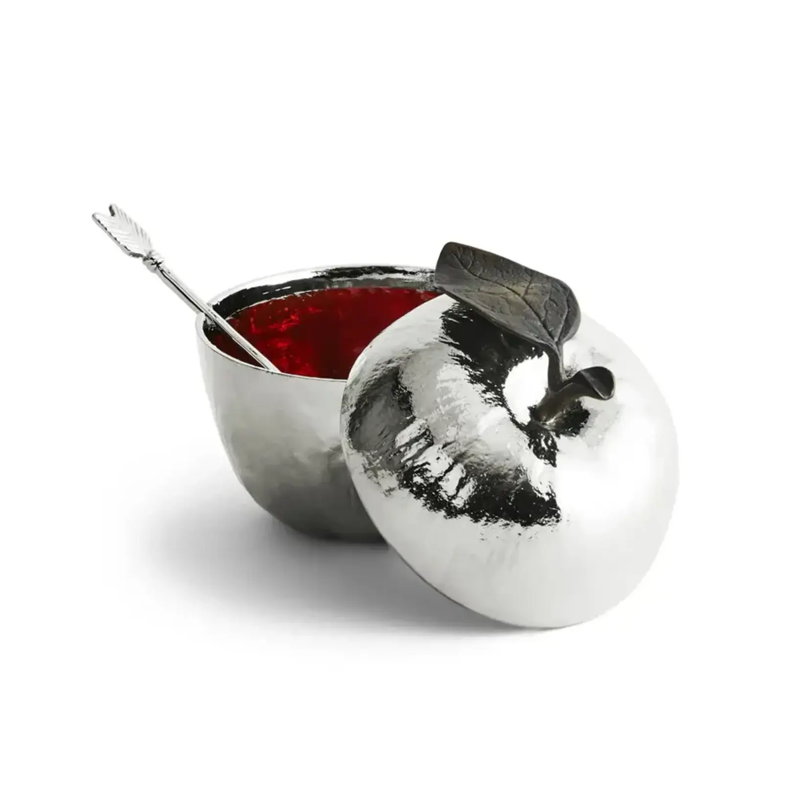 Michael Aram Apple Honey Pot with Spoon Nickelplate Silver