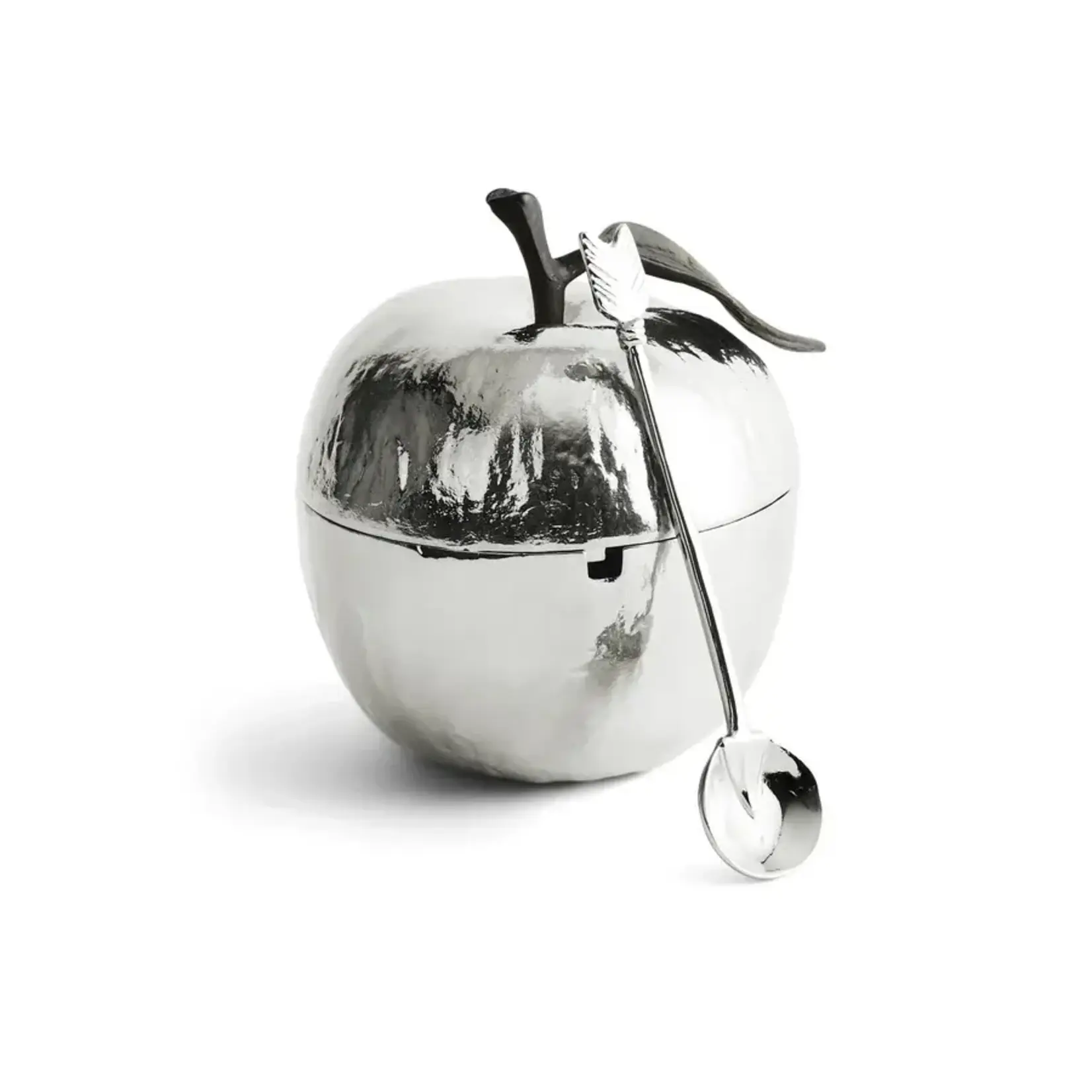 Michael Aram Apple Honey Pot with Spoon Nickelplate Silver