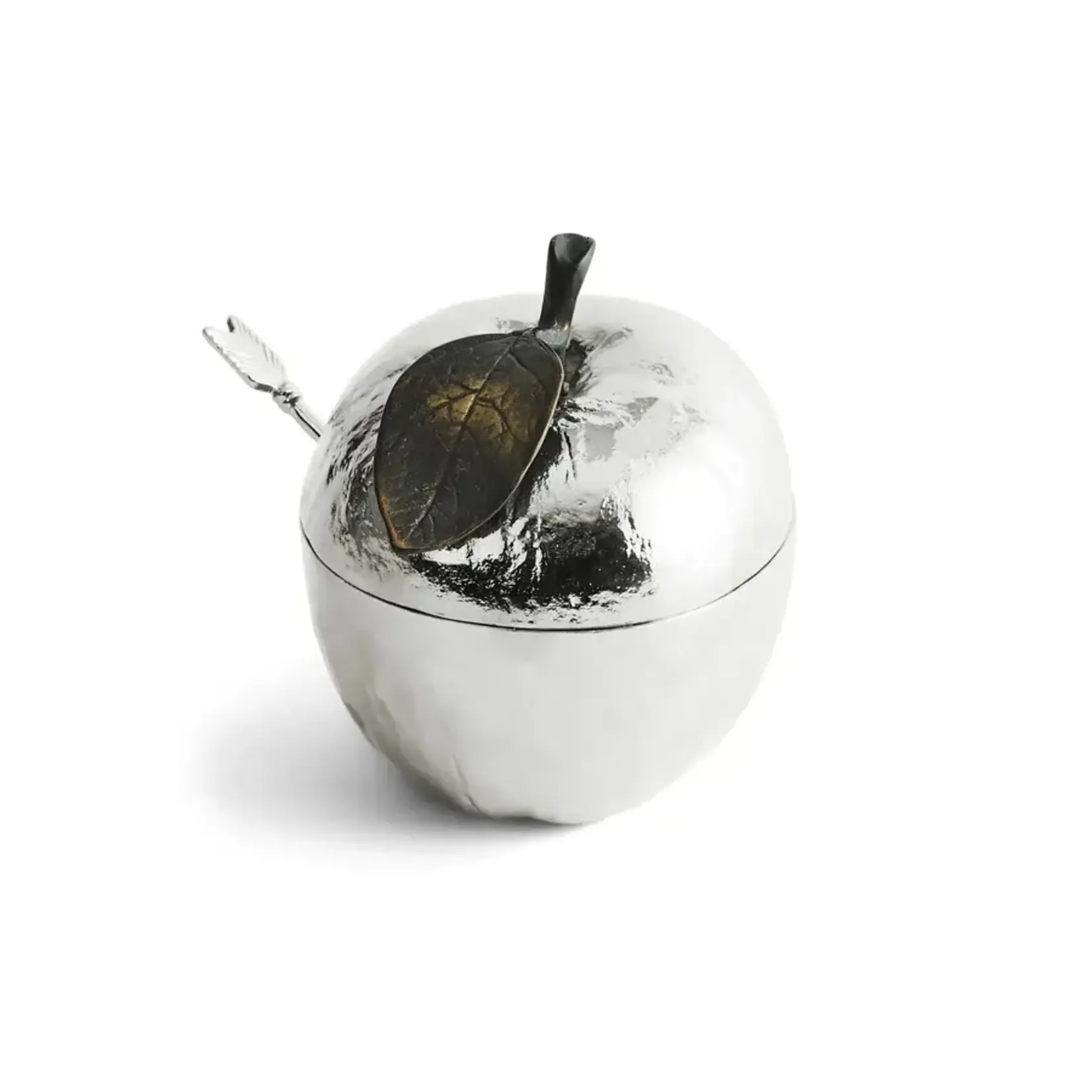 Michael Aram Apple Honey Pot with Spoon Nickelplate Silver