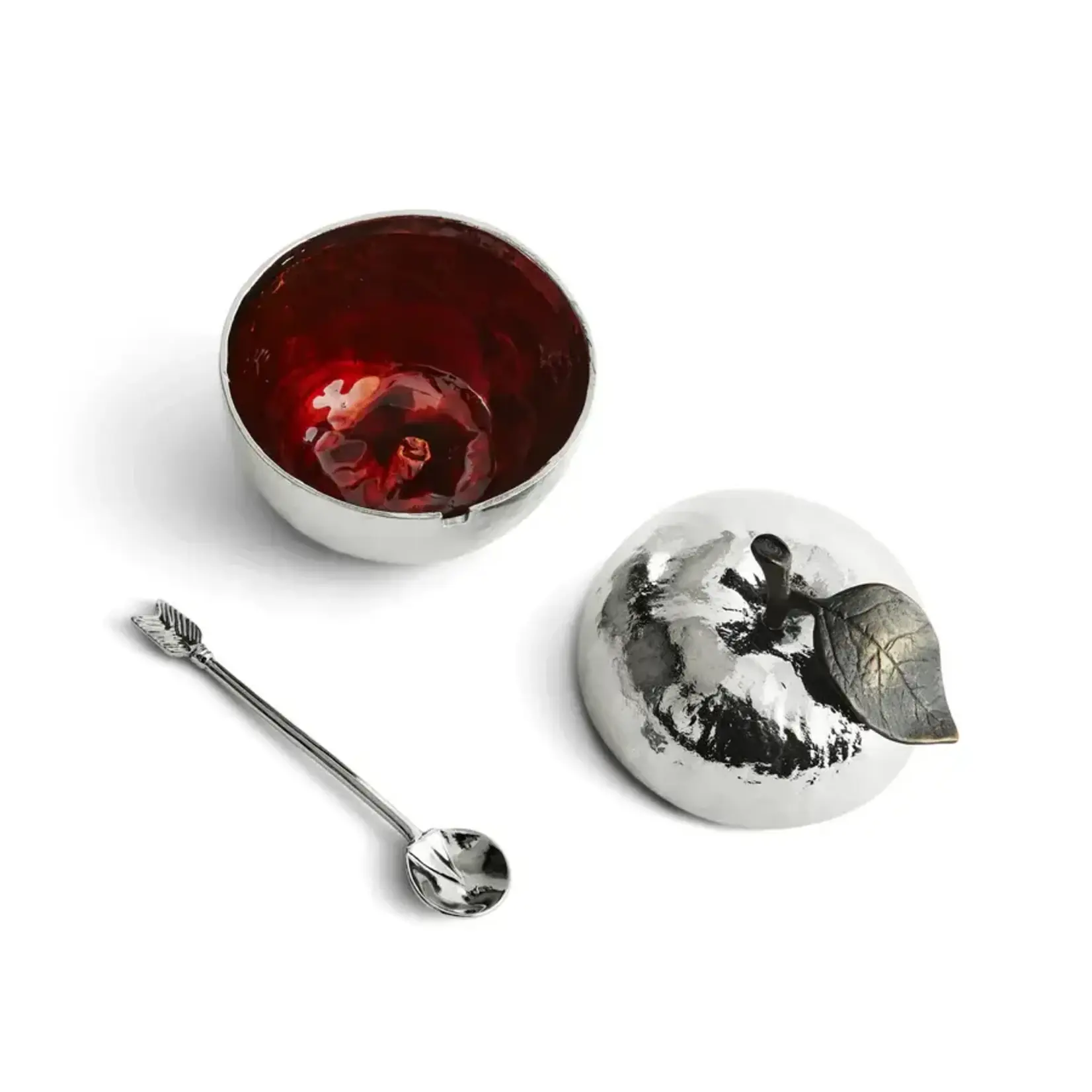 Michael Aram Apple Honey Pot with Spoon Nickelplate Silver