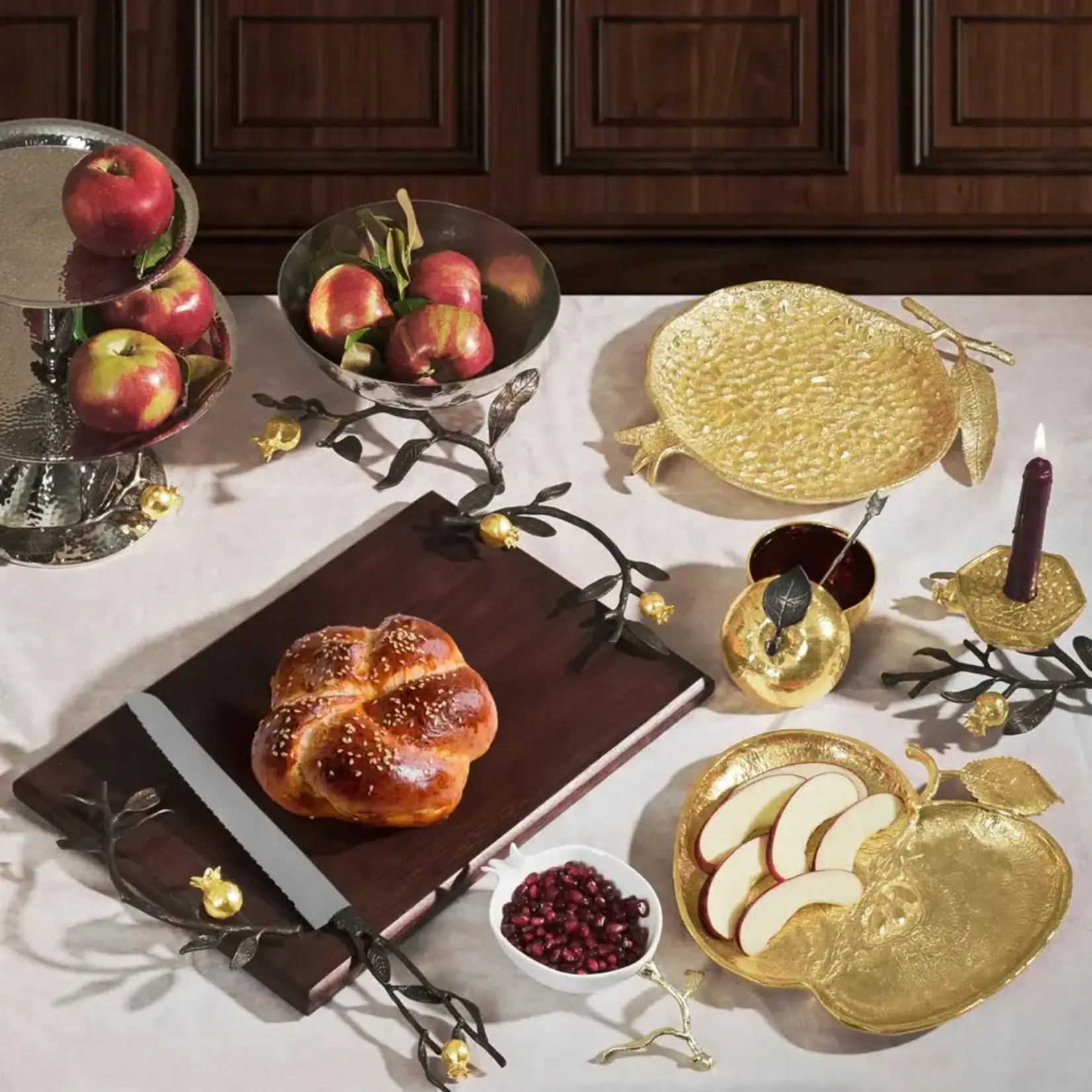 Michael Aram Apple Honey Pot with Spoon Nickelplate Silver