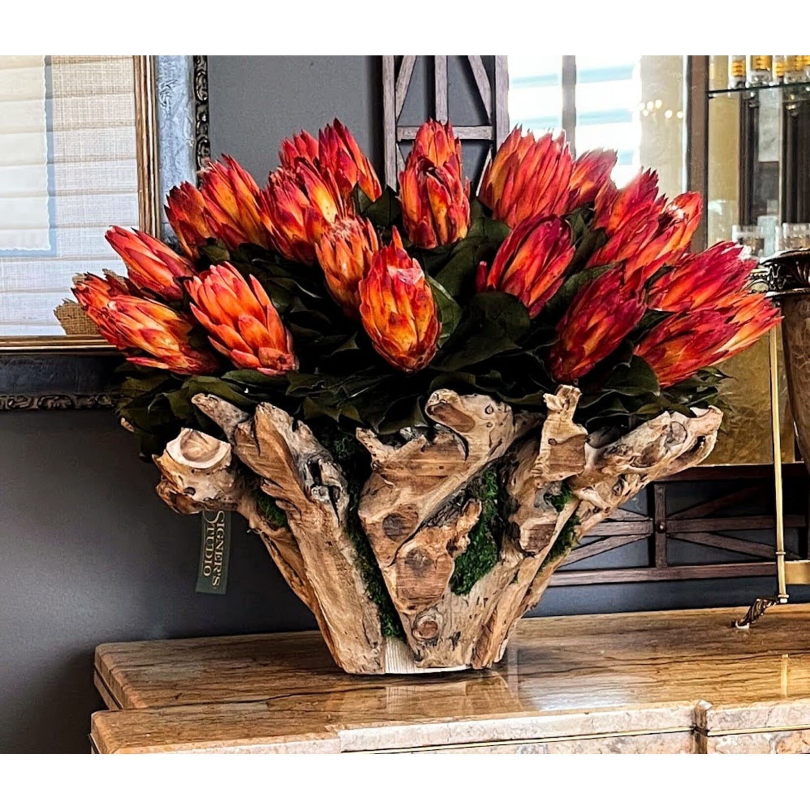 Forever Green Art Preserved Protea Arrangement Branch Bowl
