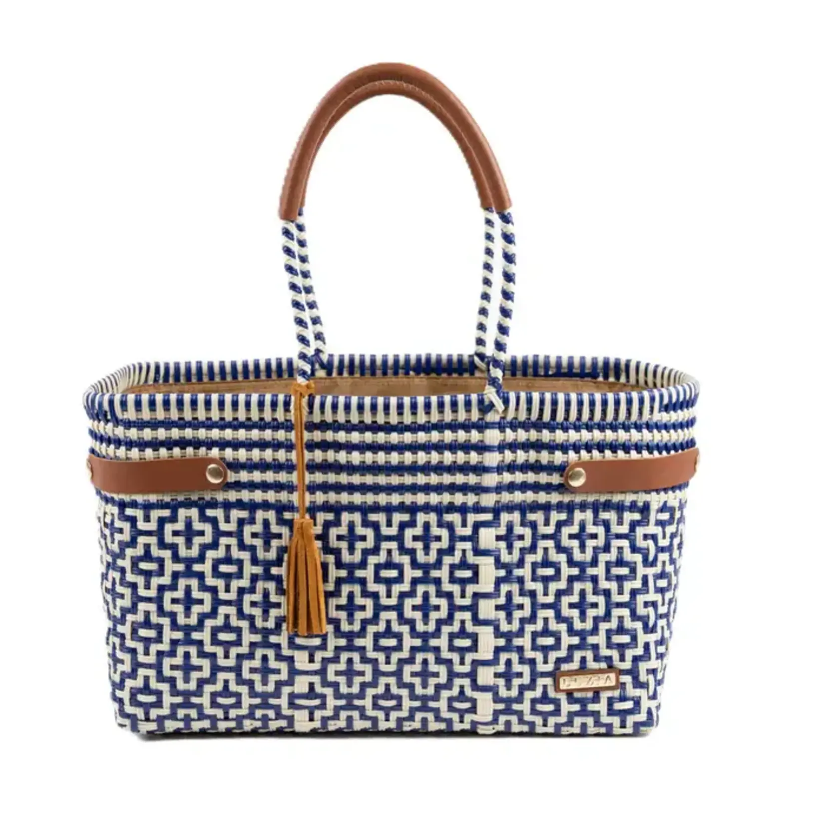Luzia Collection Basket Jumbo Tote Cross Diamond Navy Blue White