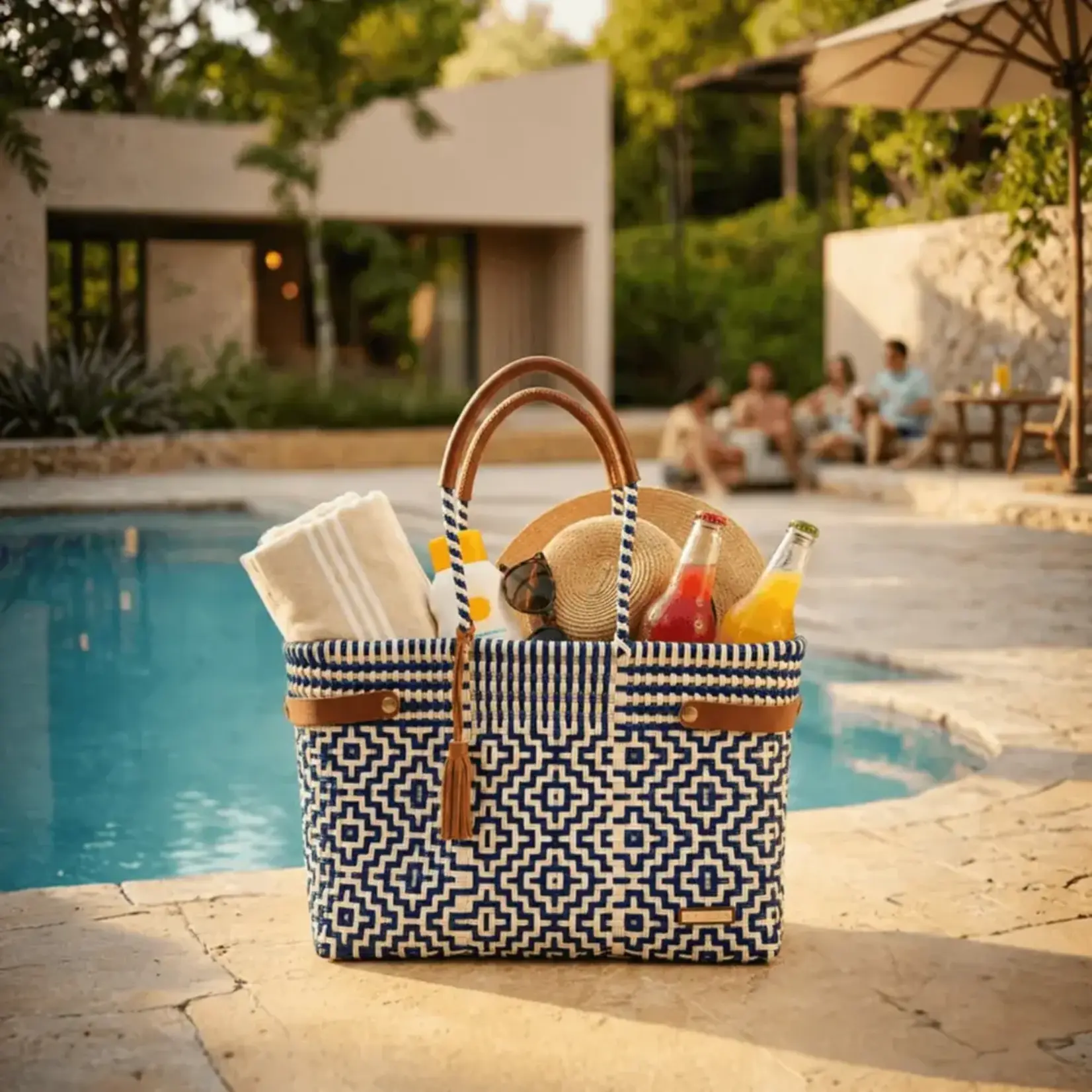 Luzia Collection Basket Jumbo Tote Cross Diamond Navy Blue White