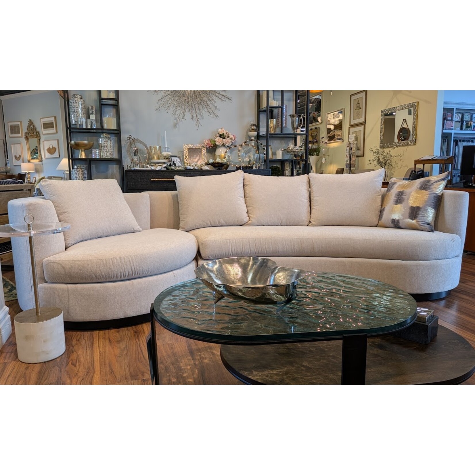 Thayer Coggin Ooola Swivel Sectional Sculpted Taupe Sofa