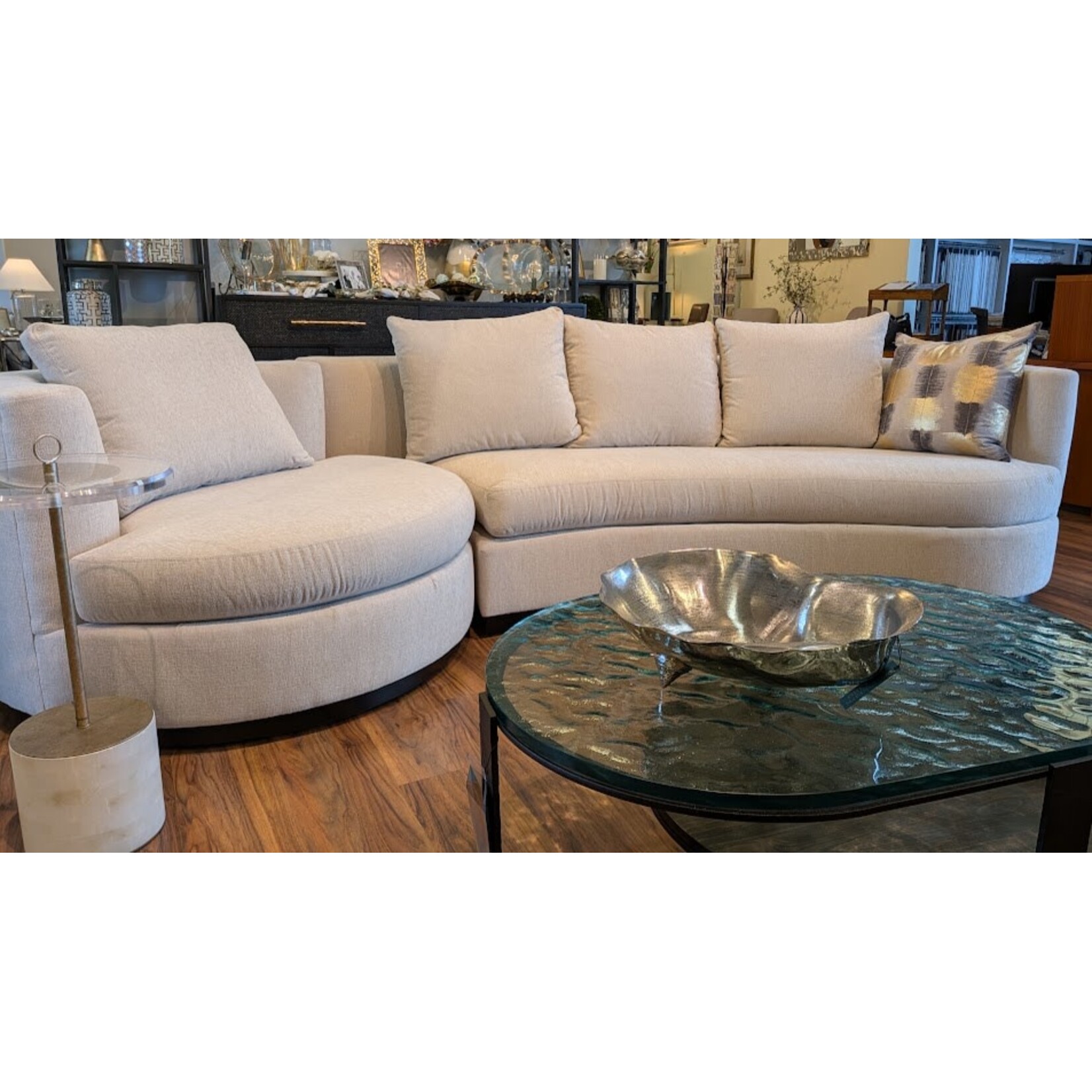 Thayer Coggin Ooola Swivel Sectional Sculpted Taupe Sofa