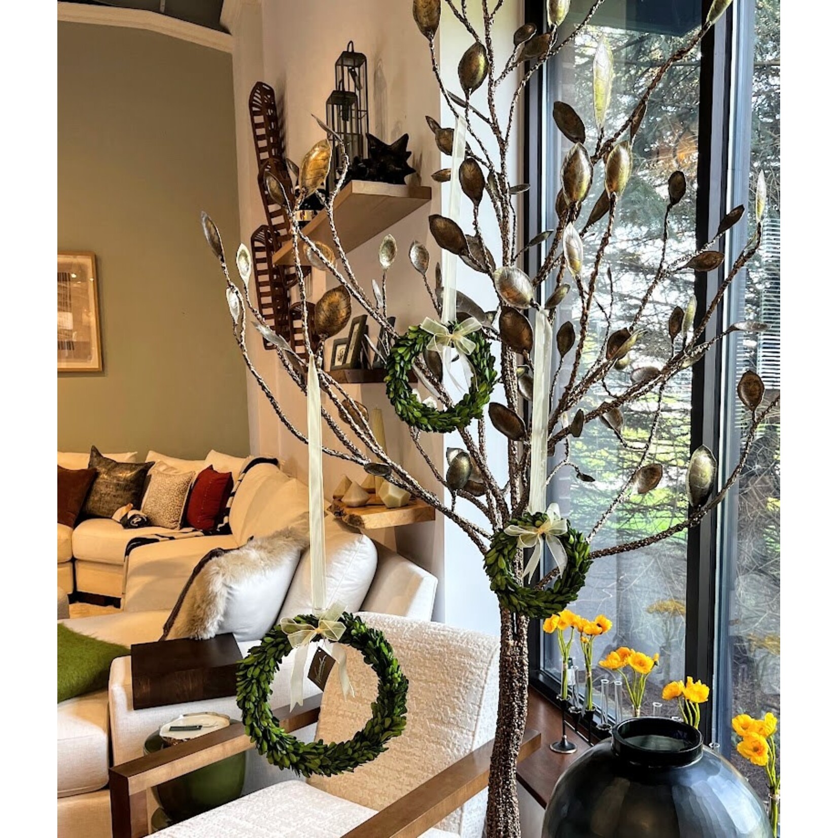 Winward Home Preserved Boxwood Wreath with Ribbon