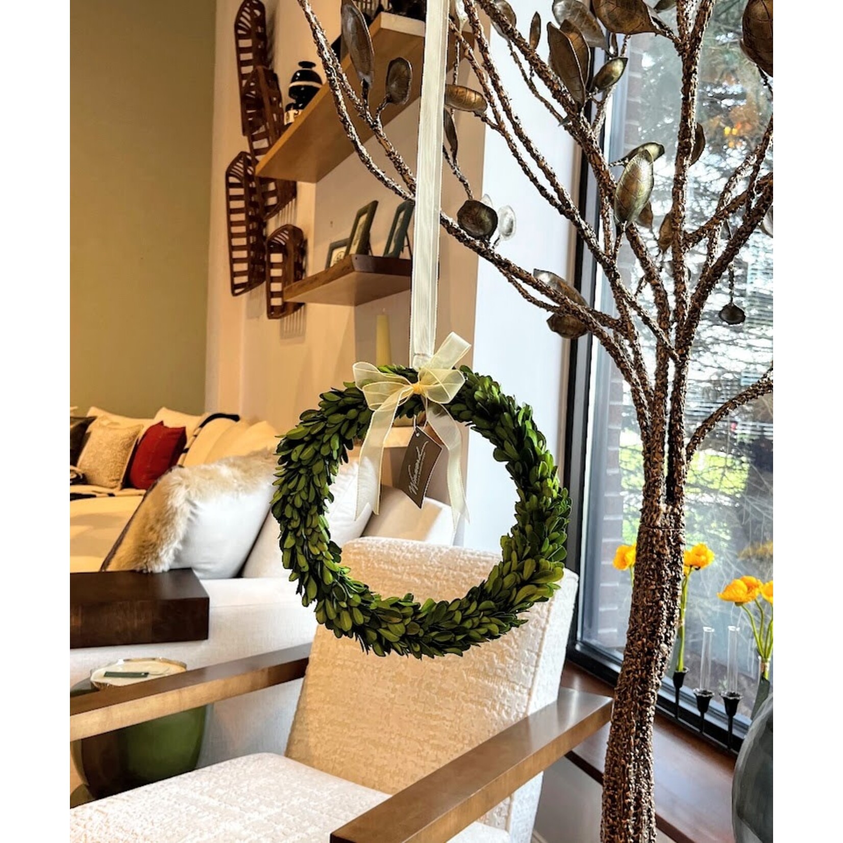 Winward Home Preserved Boxwood Wreath with Ribbon