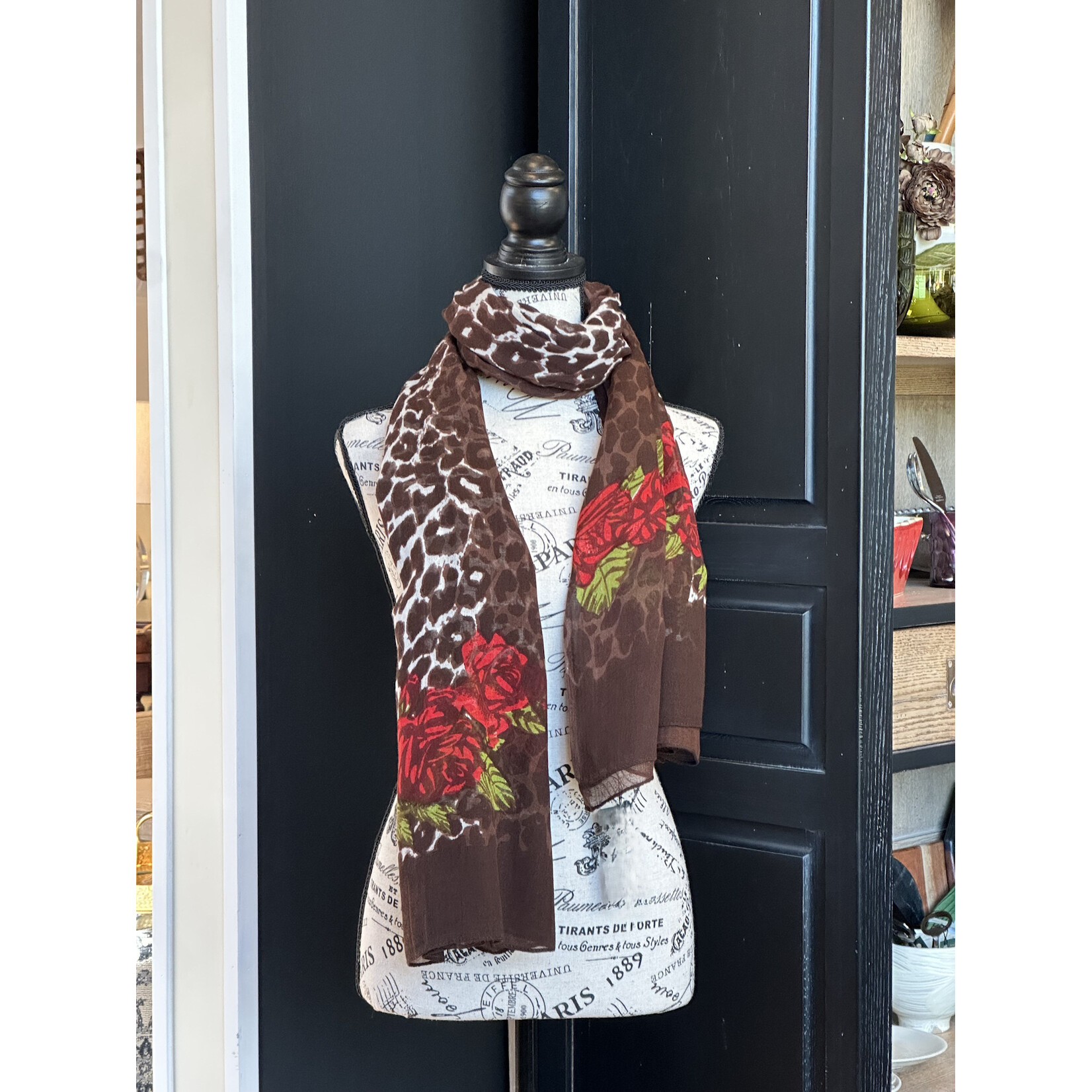 2CHIC Animal Print & Red Roses Scarf