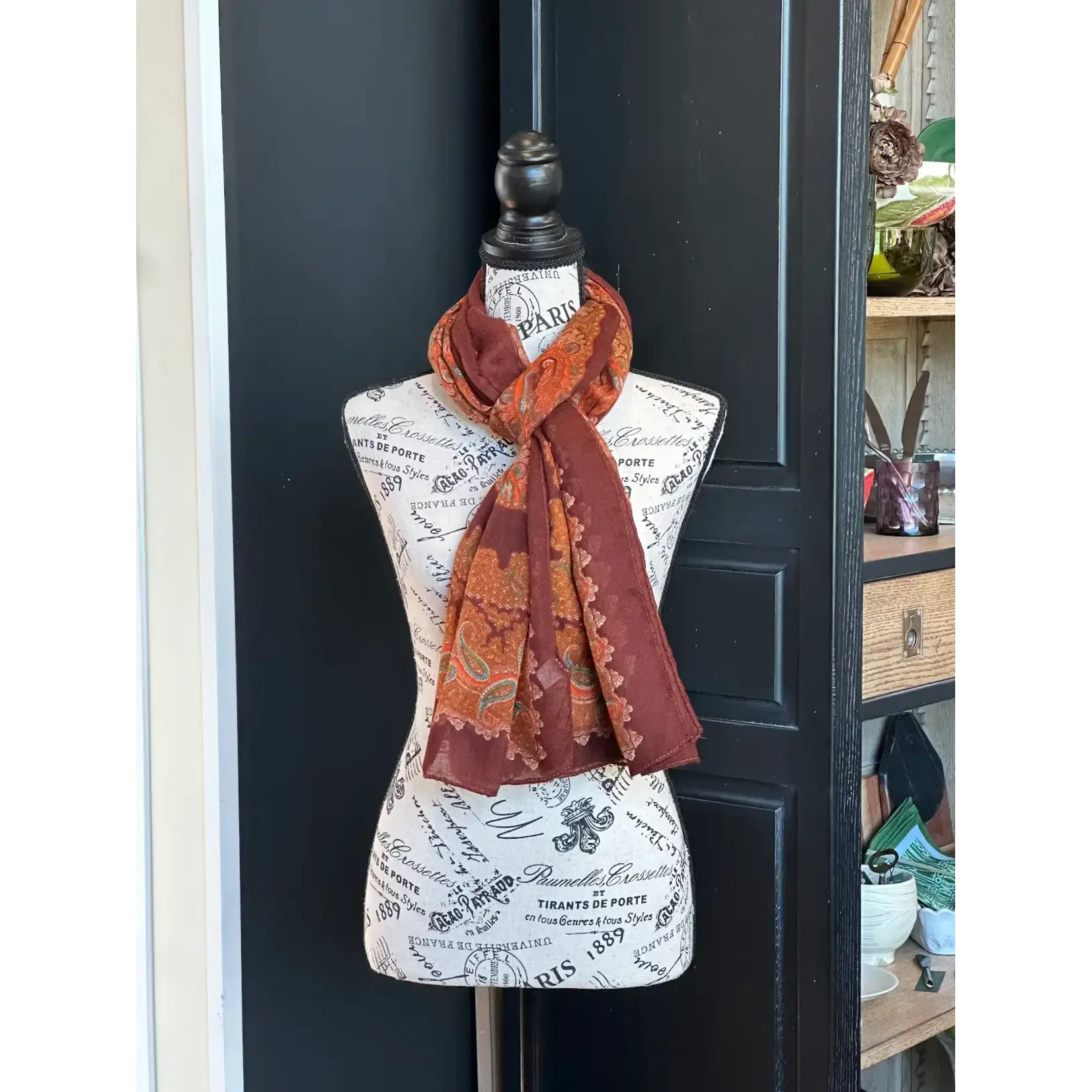 2CHIC Rust Orange Paisley Scarf