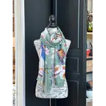 2CHIC Sage Green & White Blossom & Bird Scarf