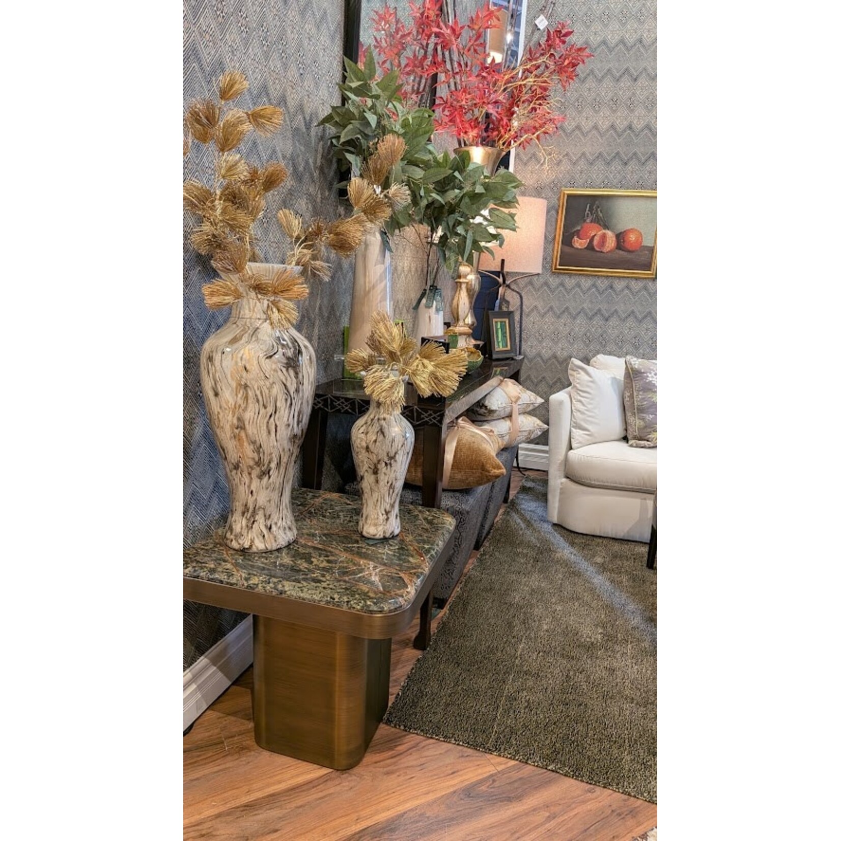 Stone International Jupiter High Square Forest Green Marble Lamp Table