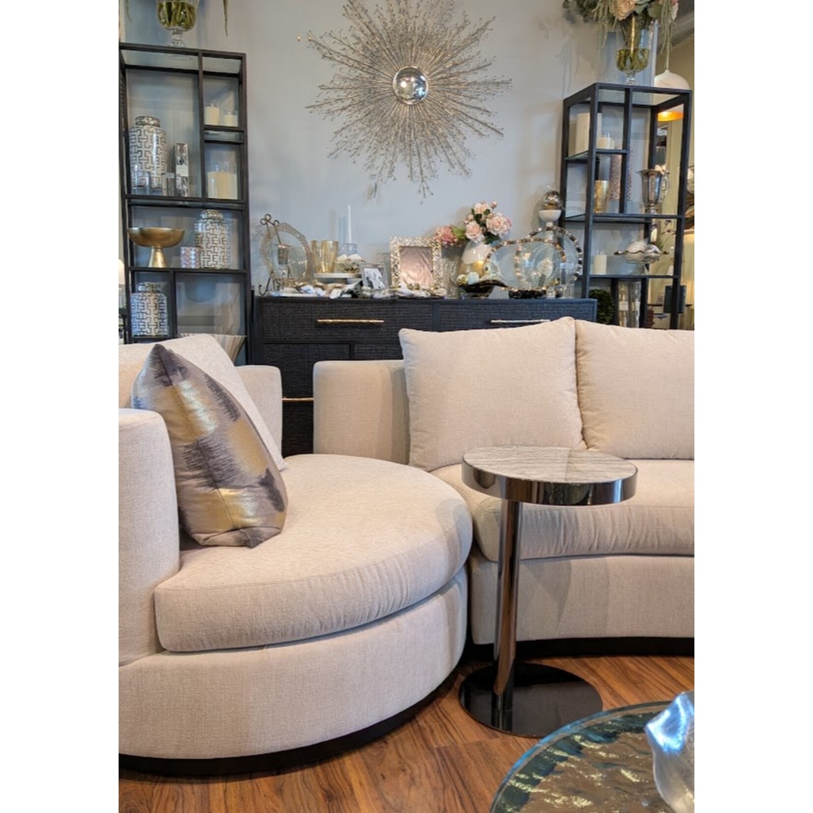 Thayer Coggin Ooola Swivel Sectional Sculpted Taupe Sofa