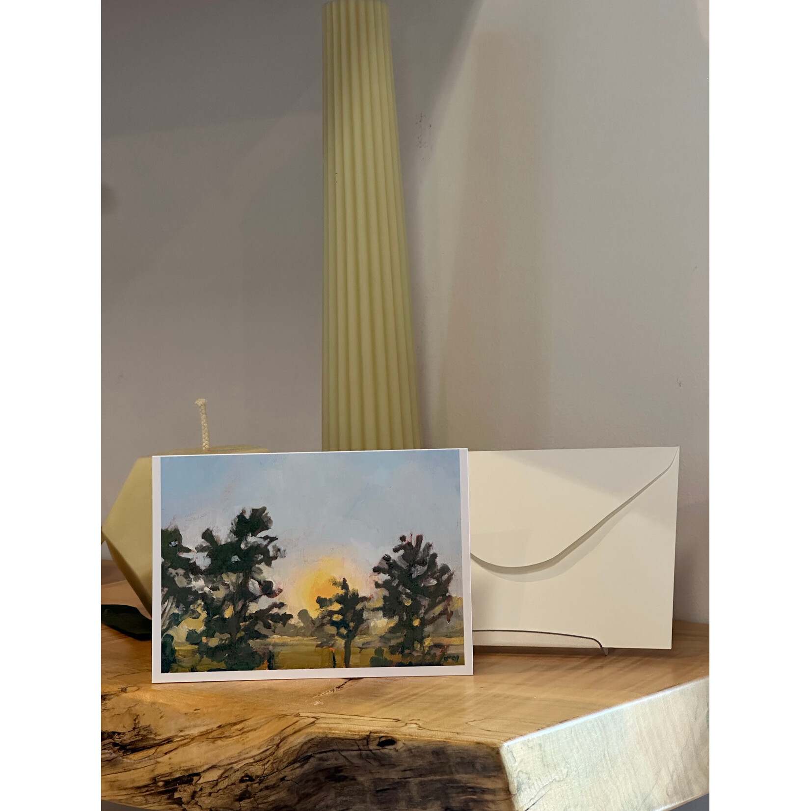 Abigail Joy Fine Art Yellow Meadow Past The Pines Greeting Card