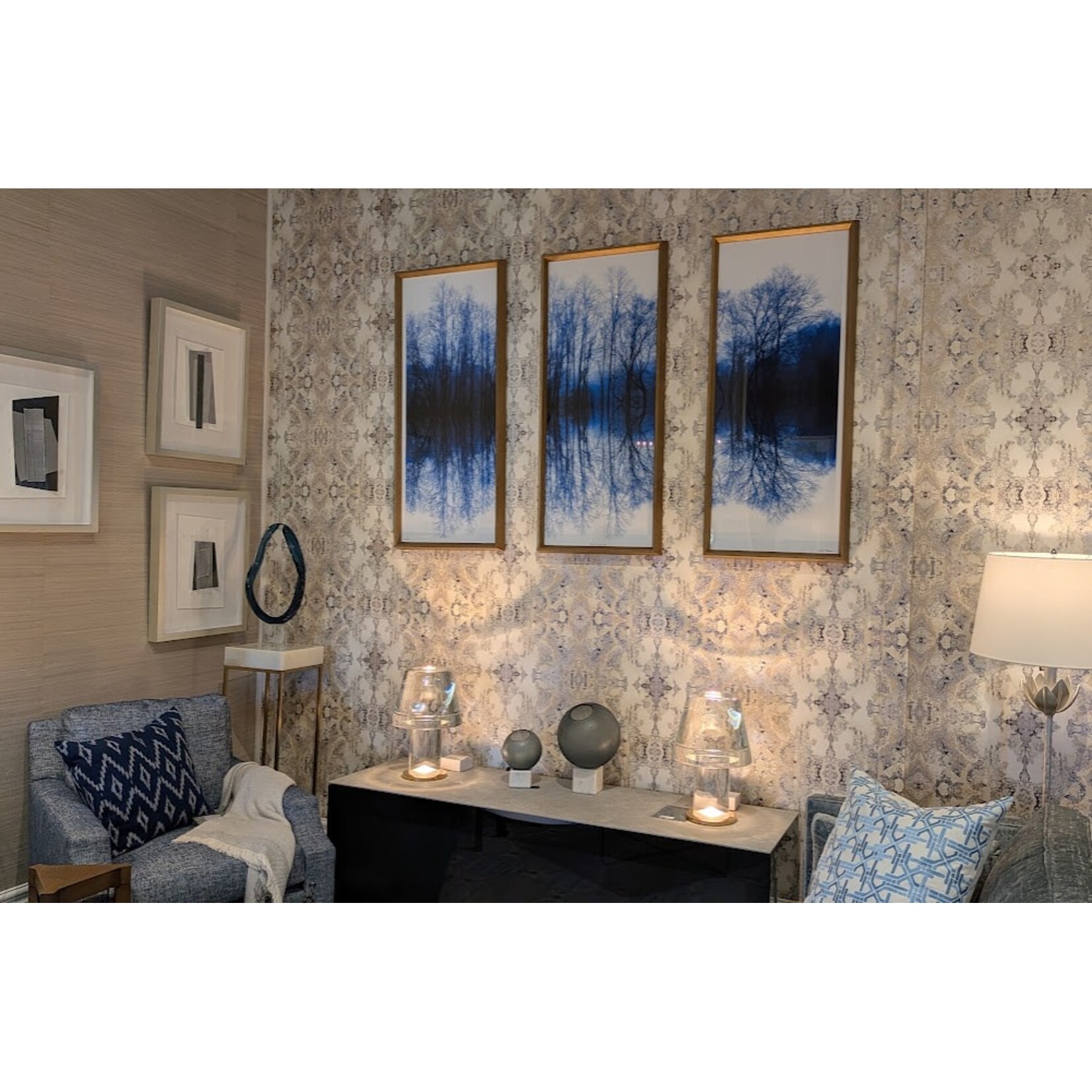 LDN collections Blue Treescape Triptych Framed Artwork