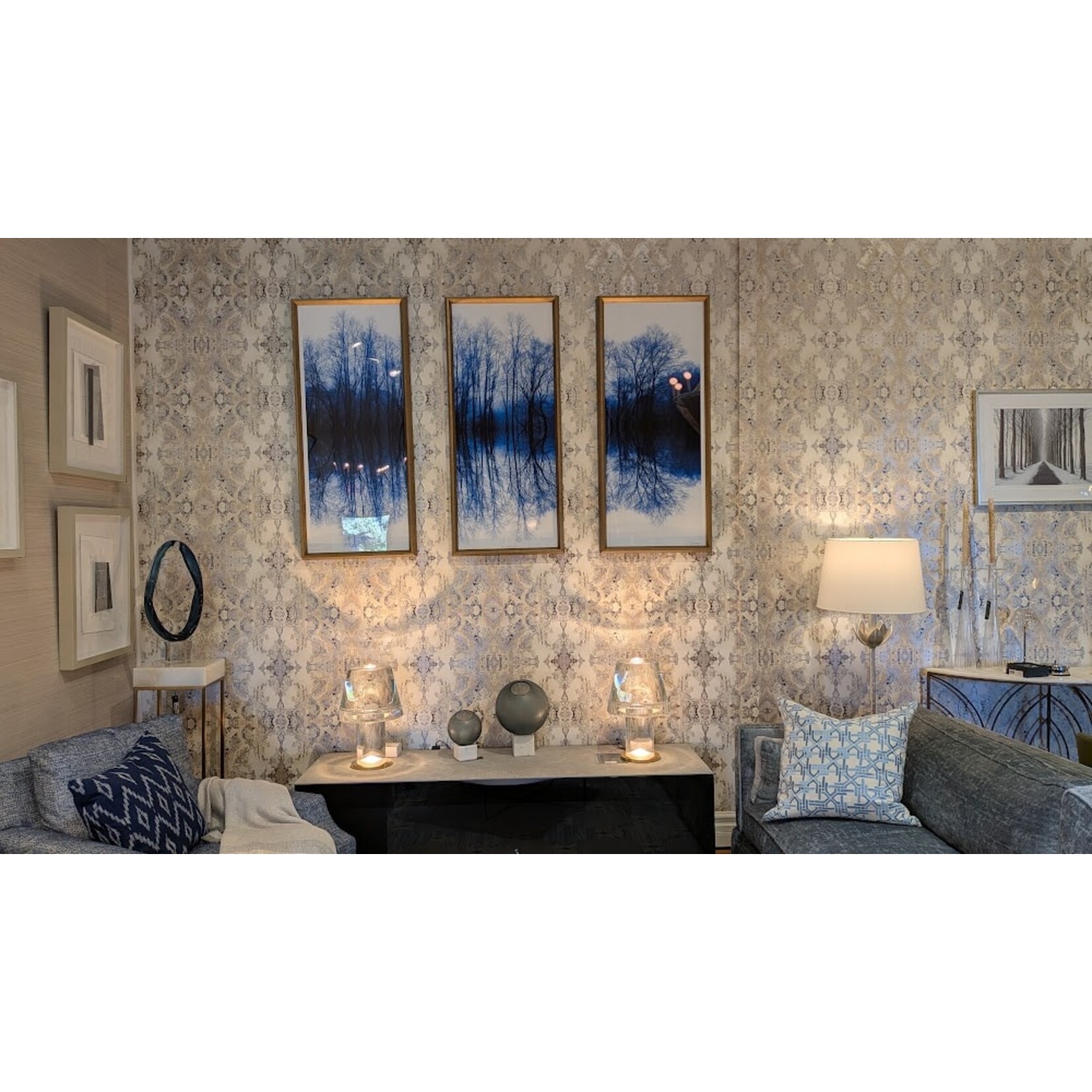 LDN collections Blue Treescape Triptych Framed Artwork