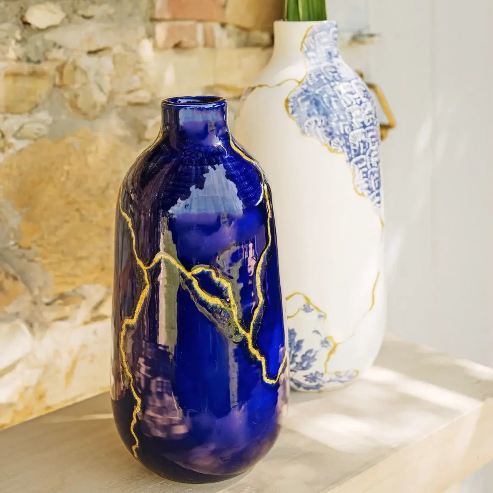 Vietri Storia Medium Blue Gold Vase