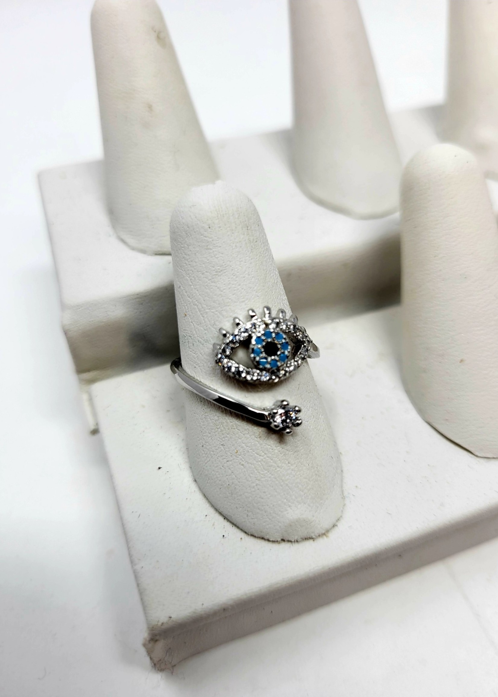 Evil Eye Ring  Encrusted with CZ's Adjustable