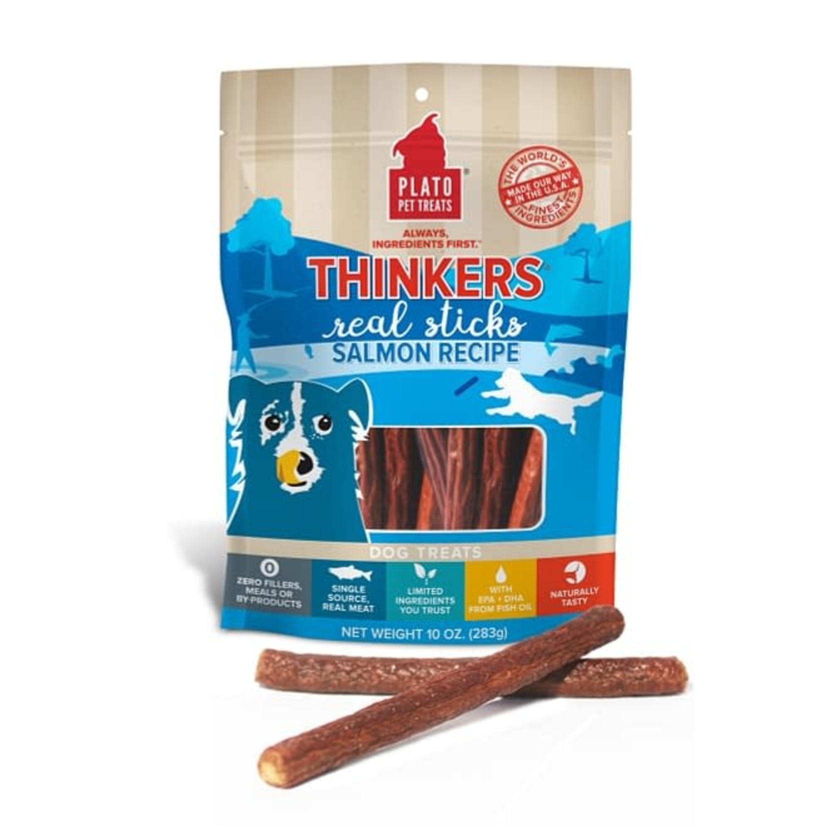PLATO Plato Pet Treats Thinkers Salmon Sticks 10oz