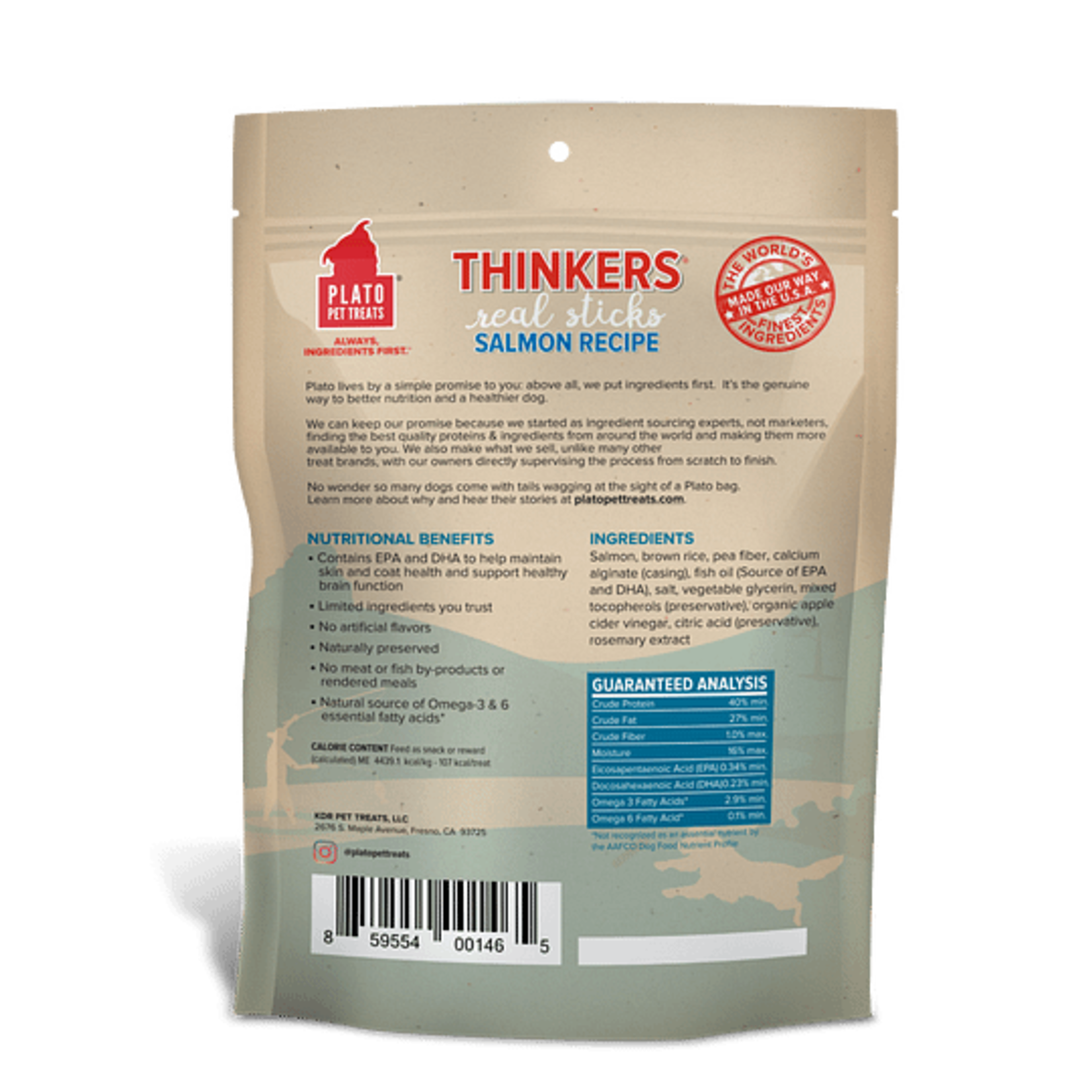 PLATO Plato Pet Treats Thinkers Salmon Sticks 10oz