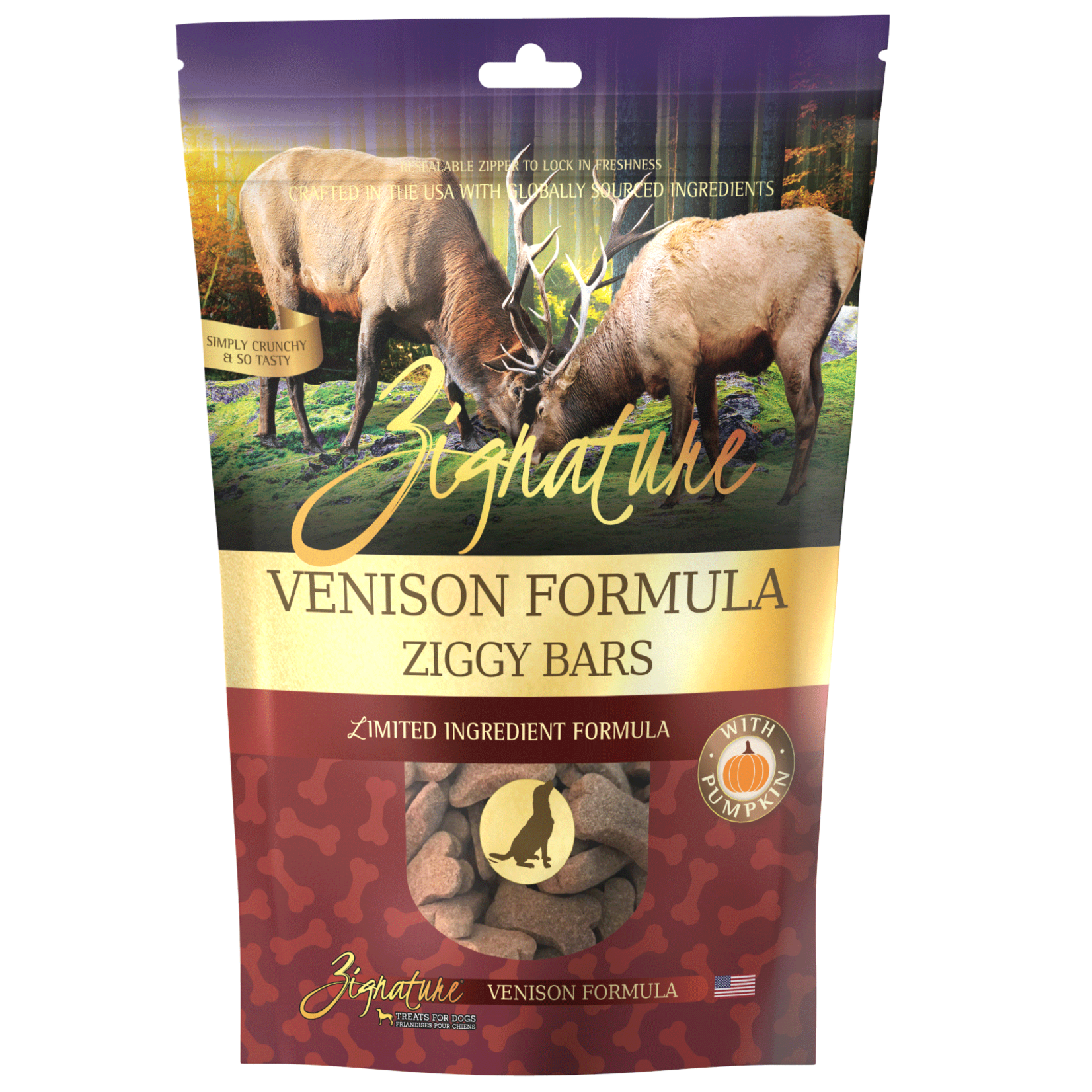 Zignature Zignature Venison Formula Ziggy Bar Biscuit Treats for Dogs 12oz