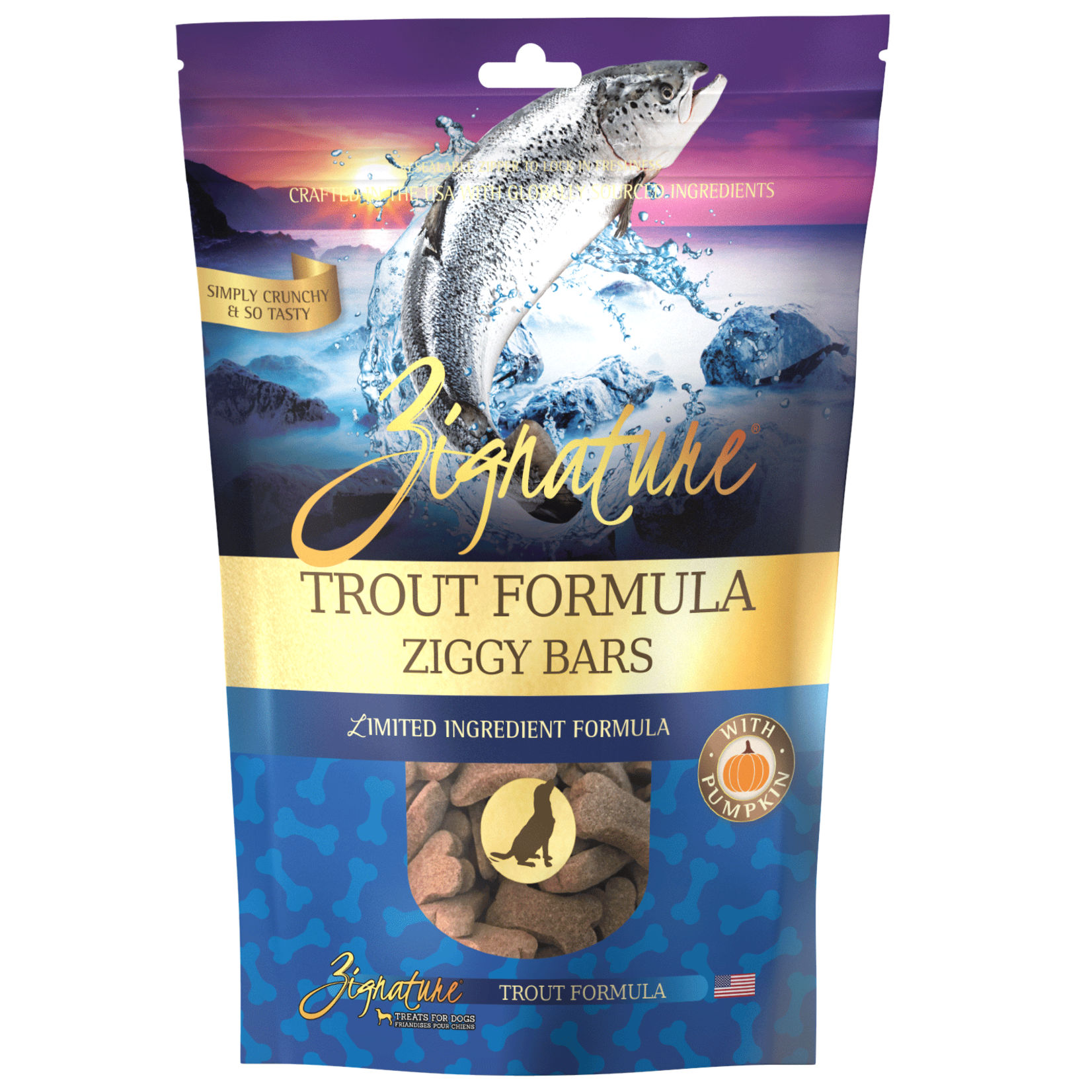 Zignature Zignature Trout Formula Ziggy Bar Biscuit Treats for Dogs 12oz
