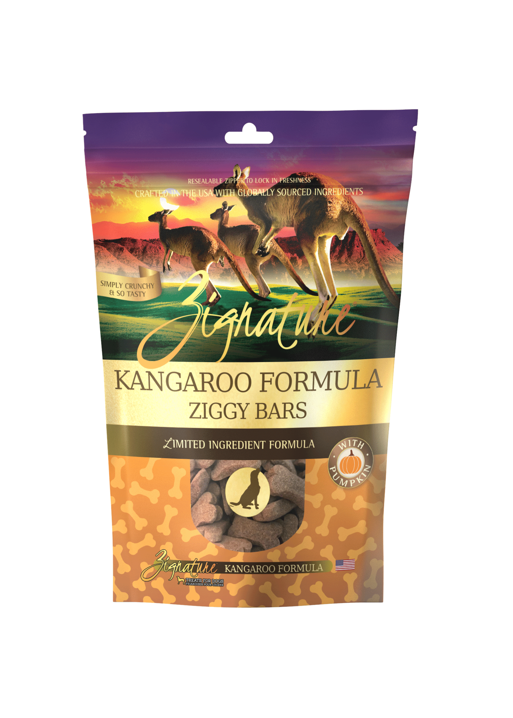Zignature Zignature Kangaroo Formula Ziggy Bar Biscuit Treats for Dogs  12oz